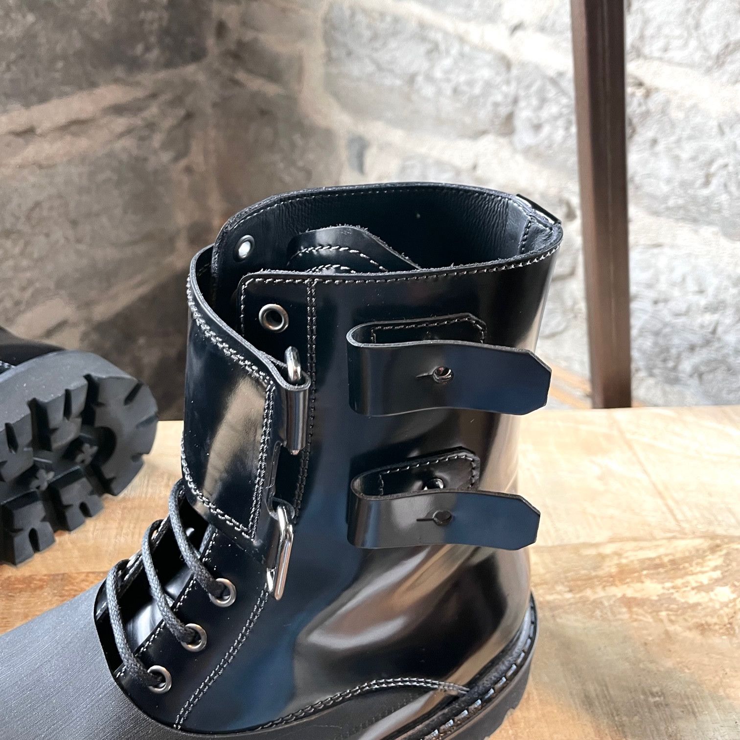 Emporio Armani Emporio Armani Black Patent Leather Combat Boots Size US 8 / EU 41 - 8 Thumbnail