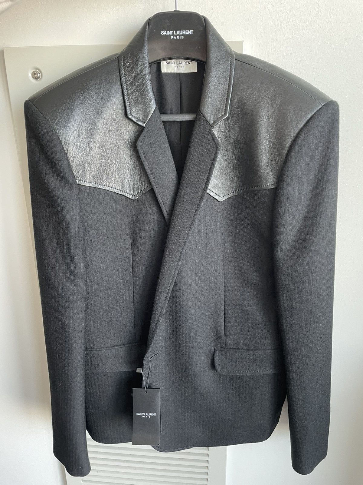 Hedi Slimane $4k+ Super Runway Travis Scott Leather Blazer Size US XL / EU 56 / 4 - 19 Thumbnail