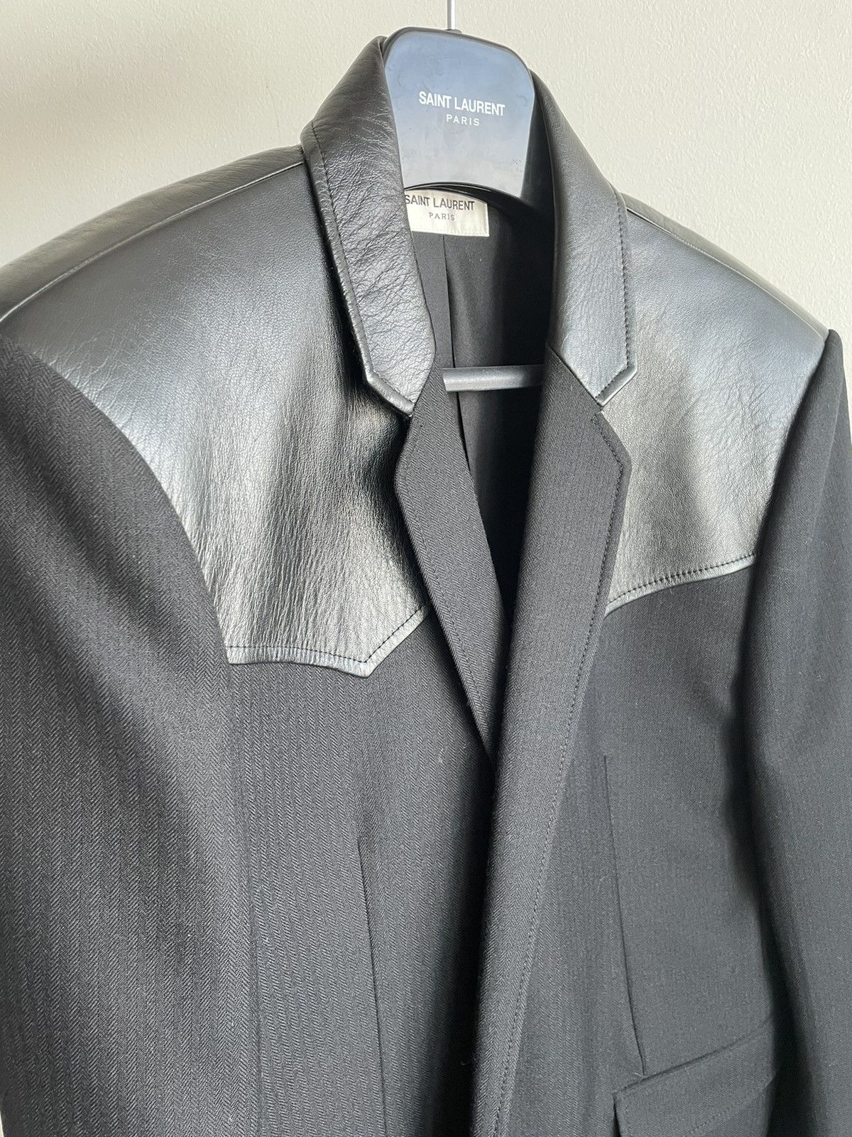 Hedi Slimane $4k+ Super Runway Travis Scott Leather Blazer Size US XL / EU 56 / 4 - 14 Thumbnail