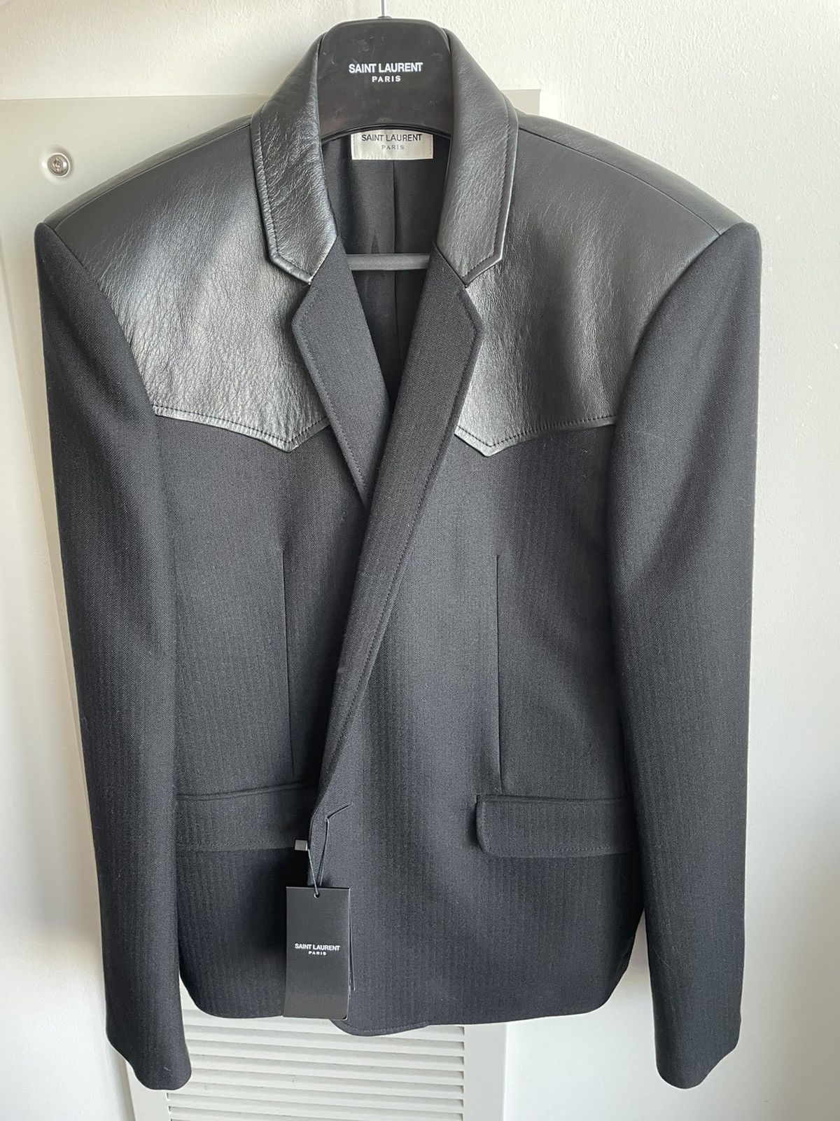Hedi Slimane $4k+ Super Runway Travis Scott Leather Blazer Size US XL / EU 56 / 4 - 18 Thumbnail