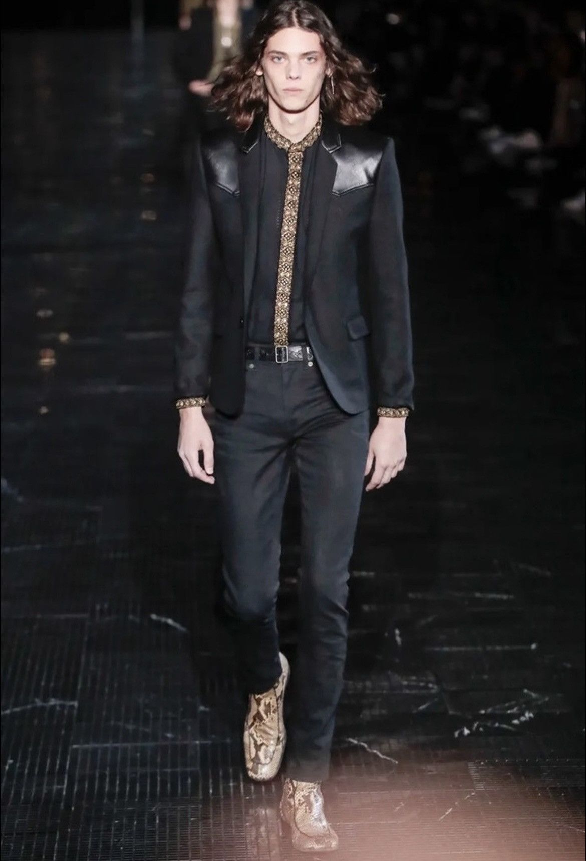 Hedi Slimane $4k+ Super Runway Travis Scott Leather Blazer Size US XL / EU 56 / 4 - 3 Thumbnail