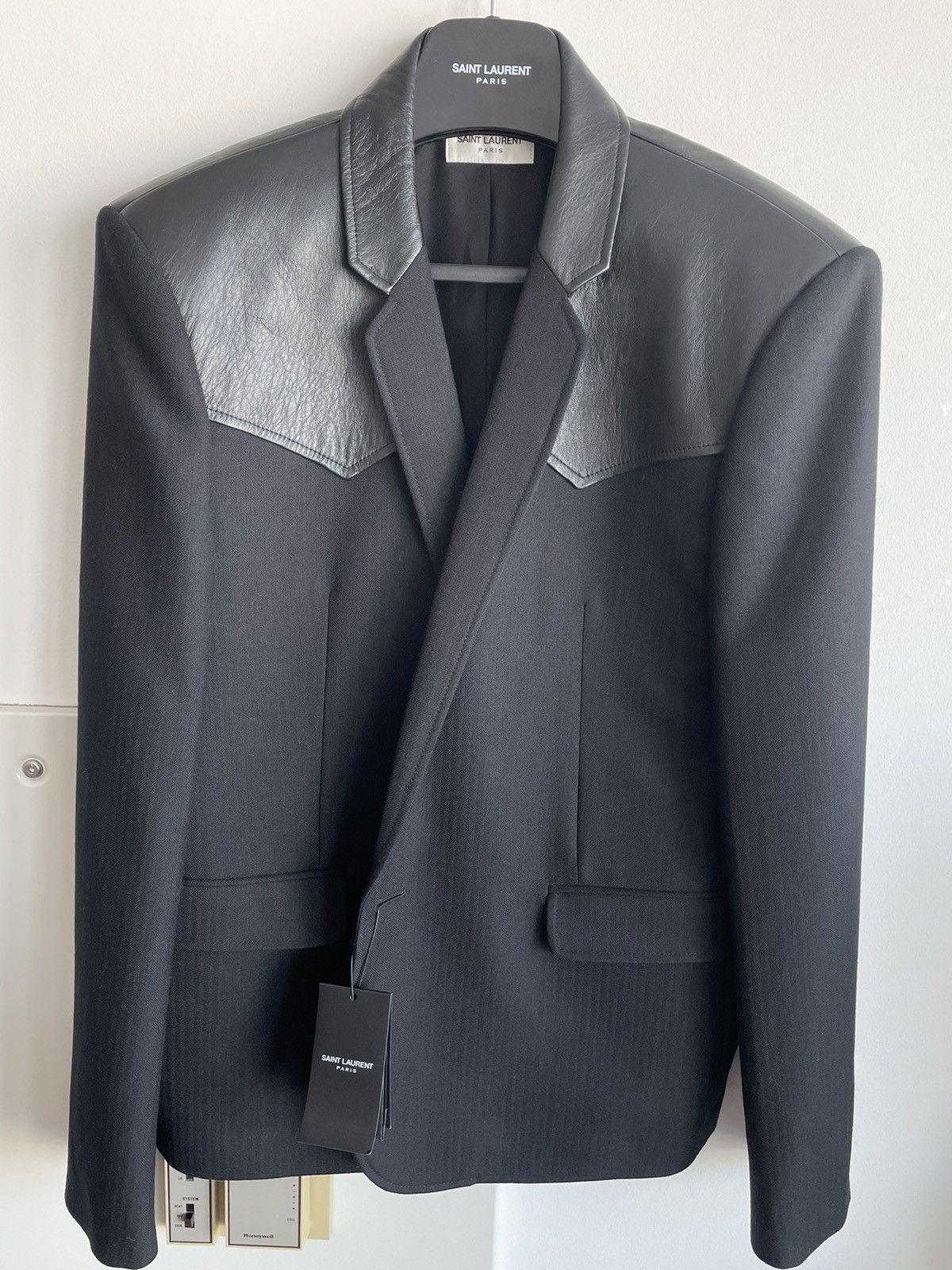 Hedi Slimane $4k+ Super Runway Travis Scott Leather Blazer Size US XL / EU 56 / 4 - 16 Thumbnail