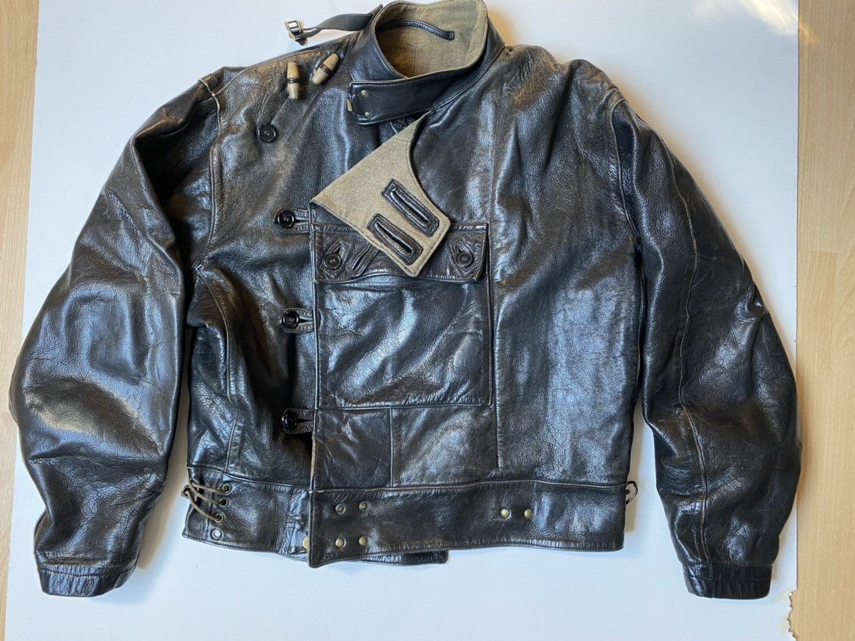 image of Military 60's Swedish Leather Police Motorcycle Jacket in Black, Men's (Size XL)