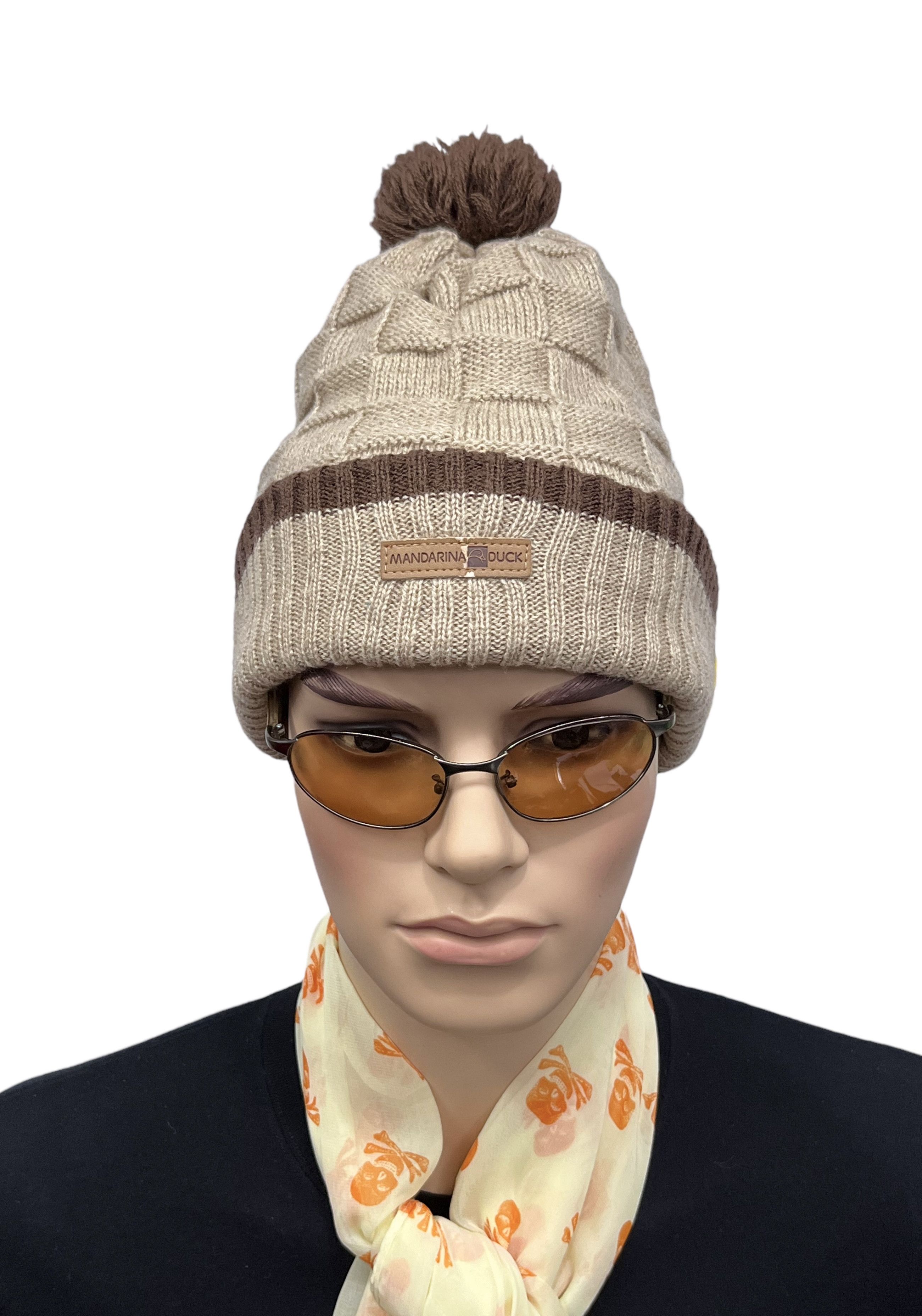 Mandarina Duck RARE🦆MANDARINA DUCK Basketweave Knitted Acrylic Wool Beanie Size ONE SIZE - 4 Thumbnail