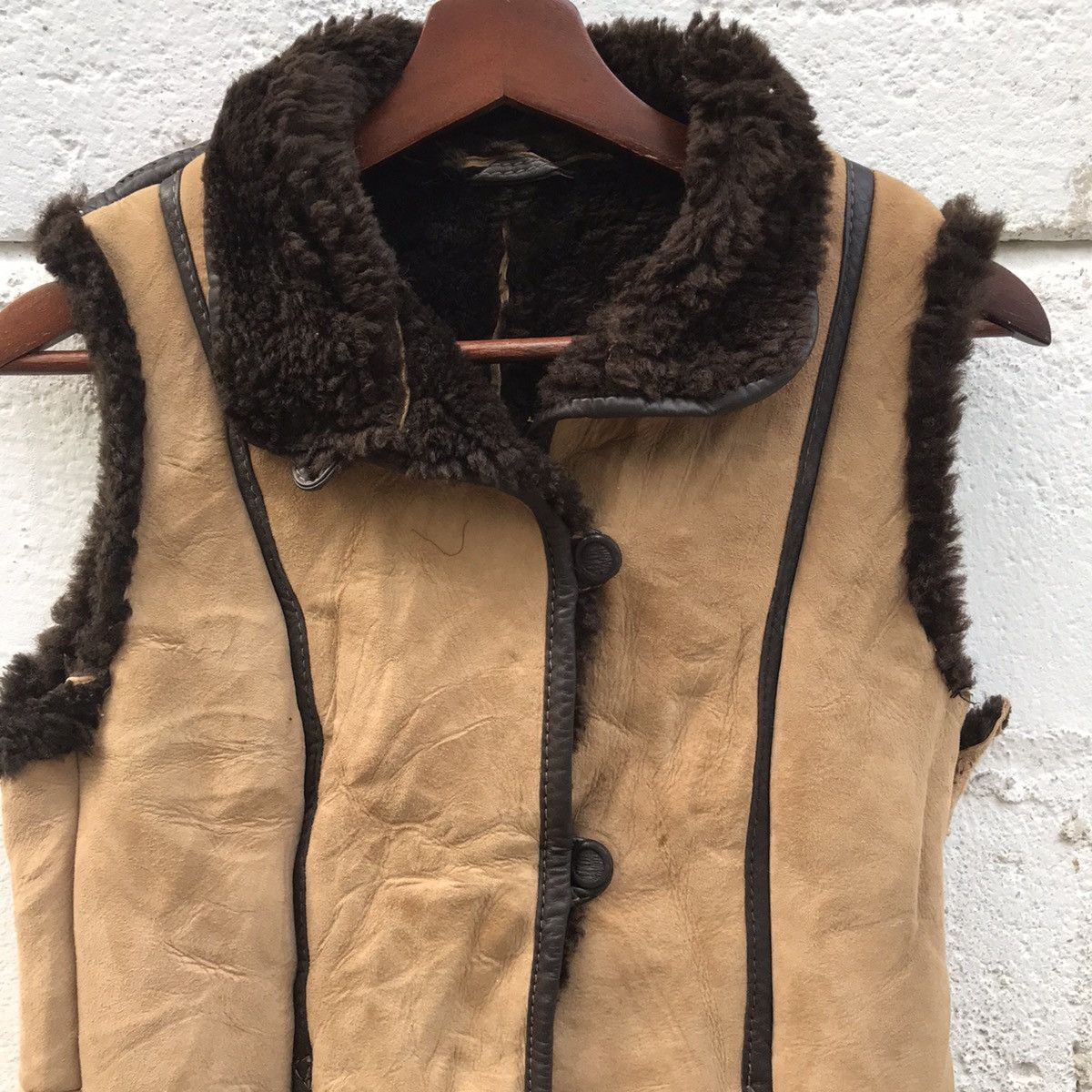 Leather Vintage Knight Tailor Shearling Sheepskin Vest Jacket Size US M / EU 48-50 / 2 - 4 Thumbnail