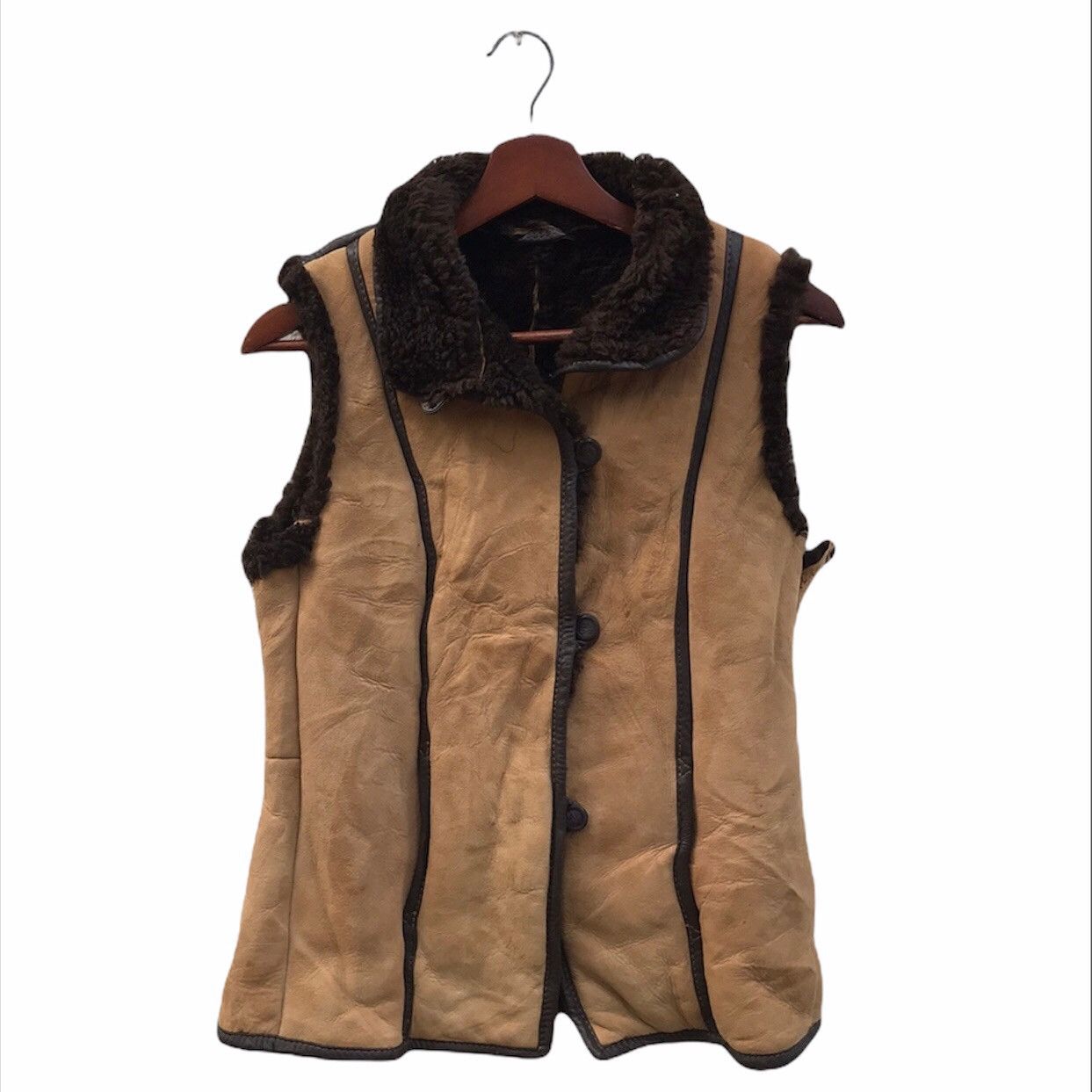 Leather Vintage Knight Tailor Shearling Sheepskin Vest Jacket Size US M / EU 48-50 / 2 - 1 Thumbnail
