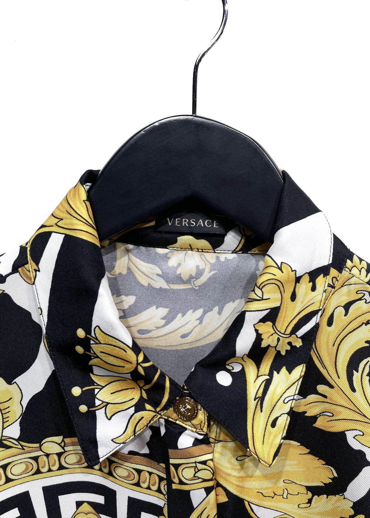 Versace Versace Black Gold Hibiscus Print Silk Shirt Size L / US 10 / IT 46 - 3 Thumbnail