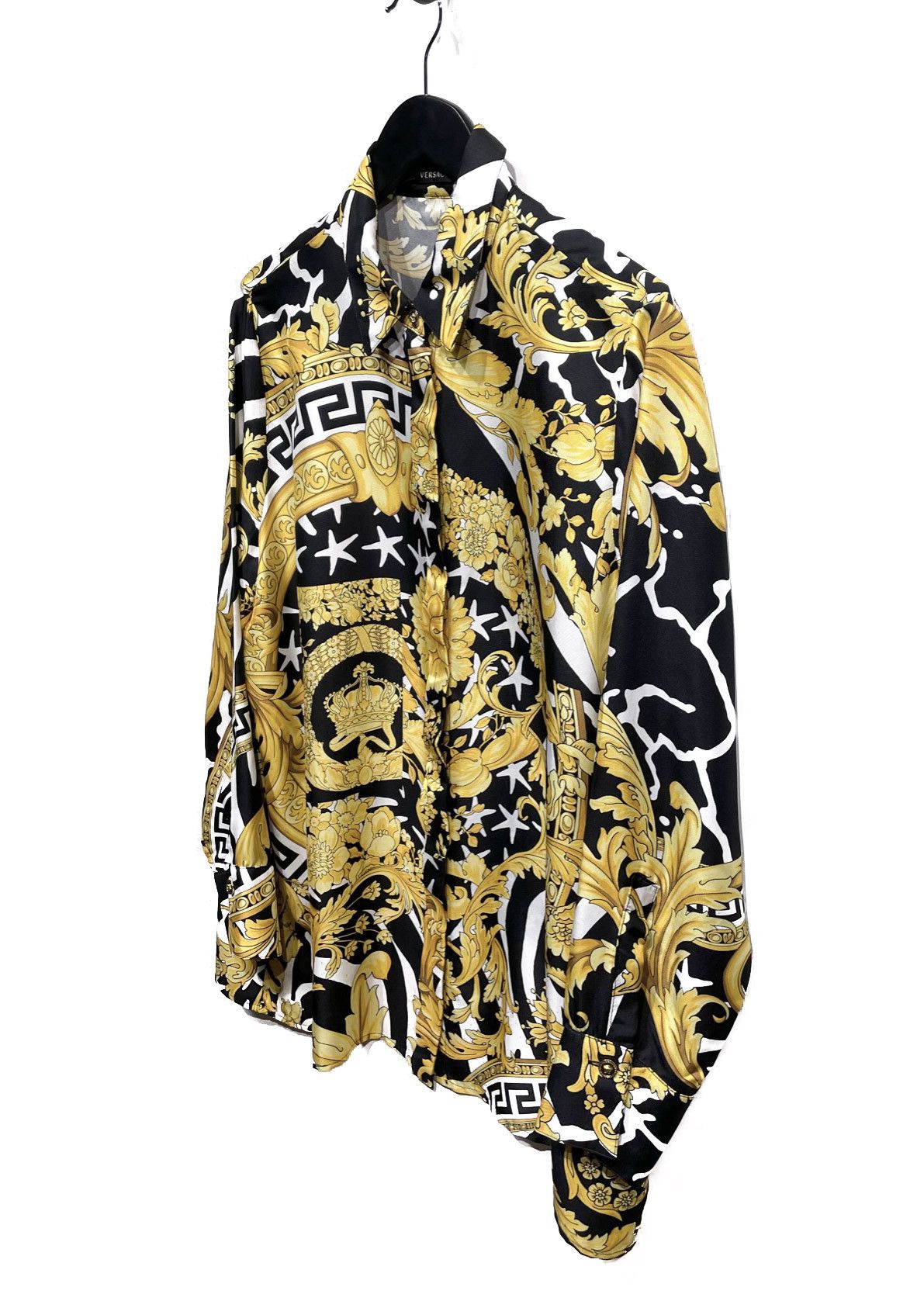 Versace Versace Black Gold Hibiscus Print Silk Shirt Size L / US 10 / IT 46 - 2 Thumbnail