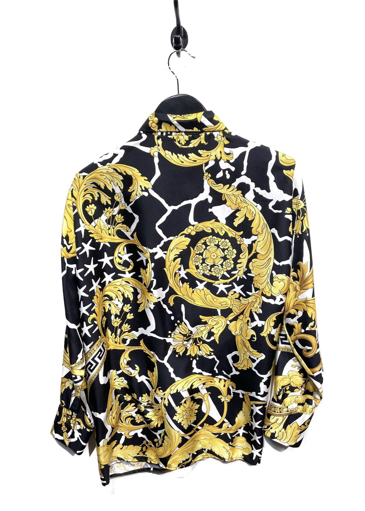 Versace Versace Black Gold Hibiscus Print Silk Shirt Size L / US 10 / IT 46 - 5 Thumbnail