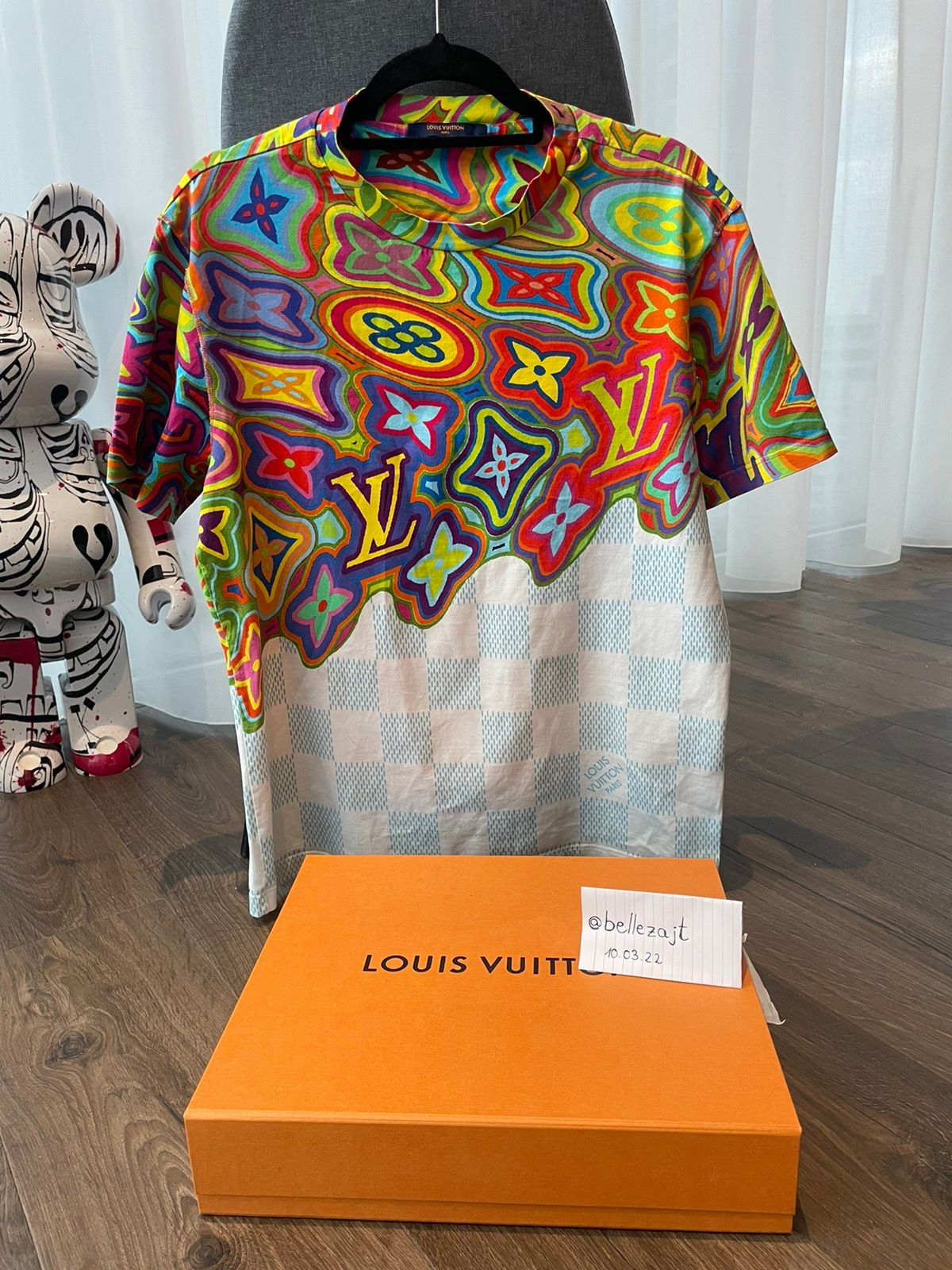 LOUIS VUITTON Rainbow Print T-Shirt L White X Multicolor Authentic