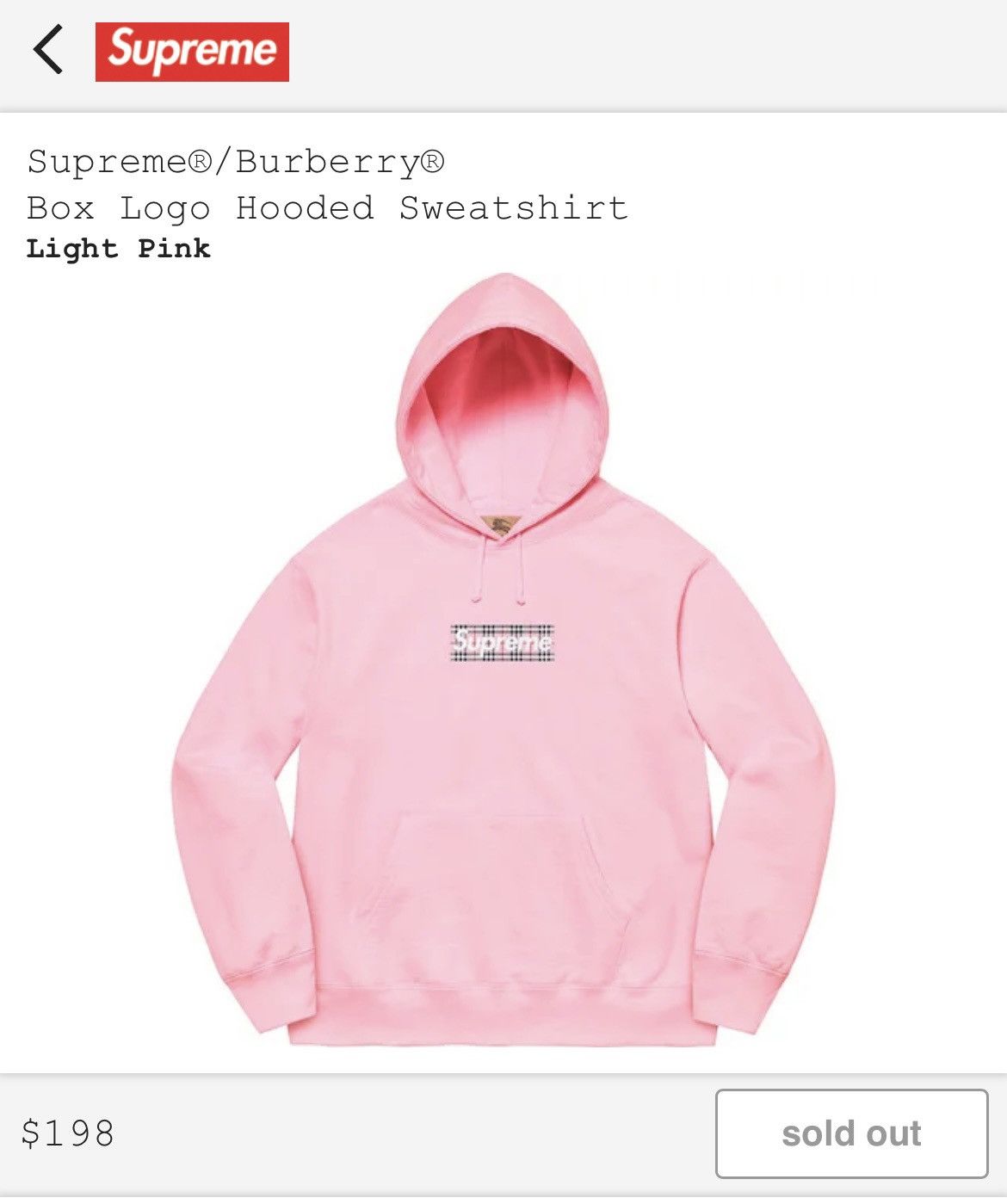 Supreme Supreme x Burberry Bogo Hoodie Pink M | Grailed