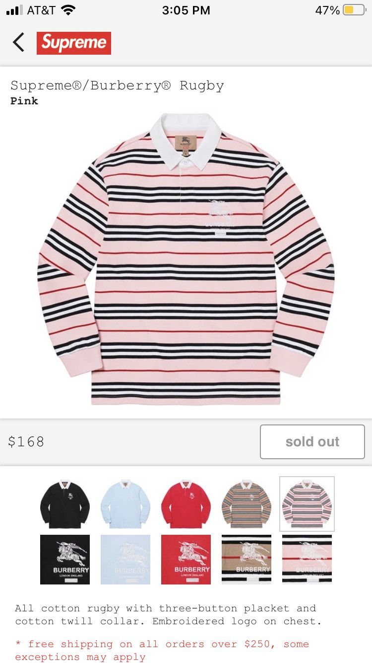 Burberry × Supreme Burberry x Supreme Rugby Pink | Grailed