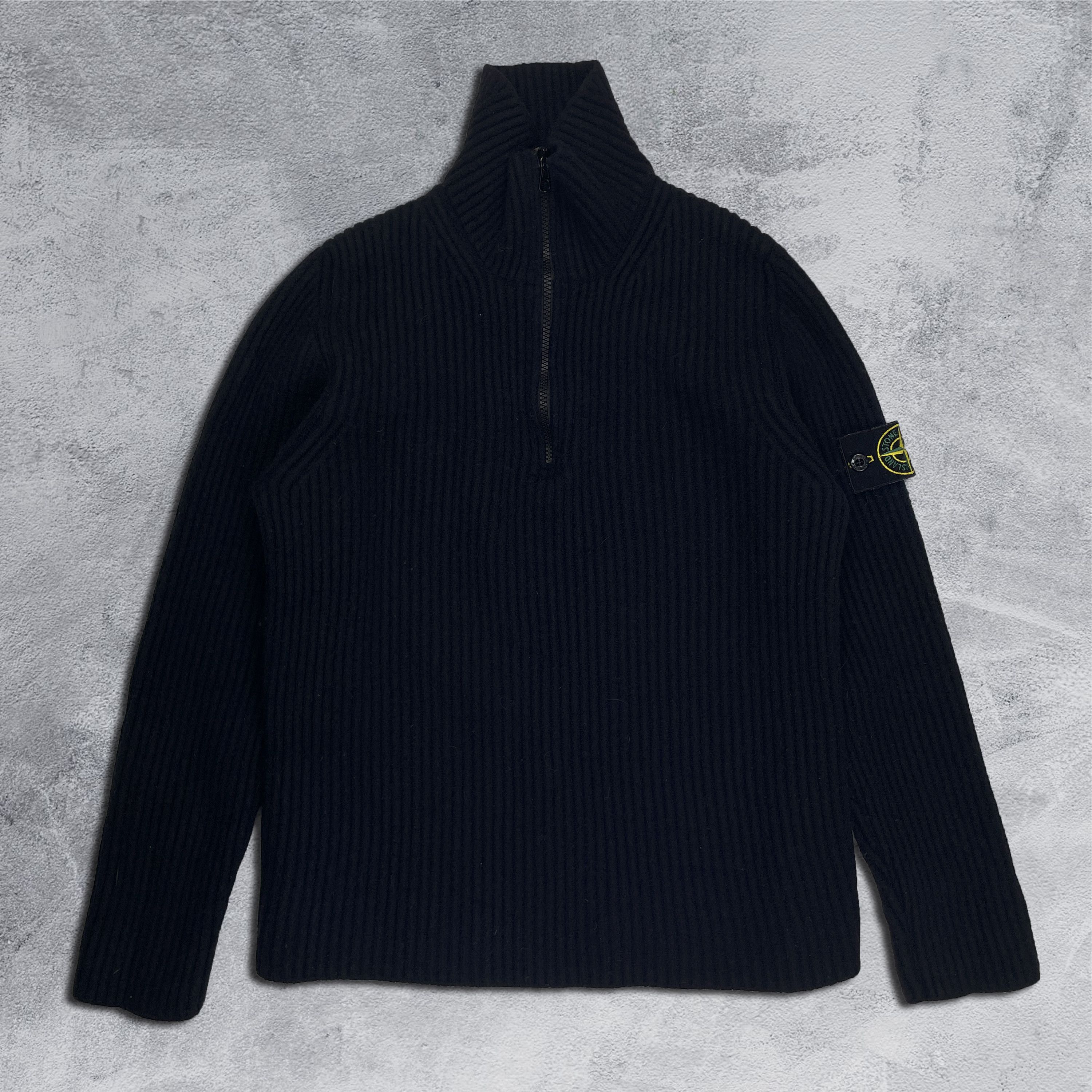 image of Stone Island Half Zip Turtle Vintage High Neck Sweater in Black, Men's (Size Medium)