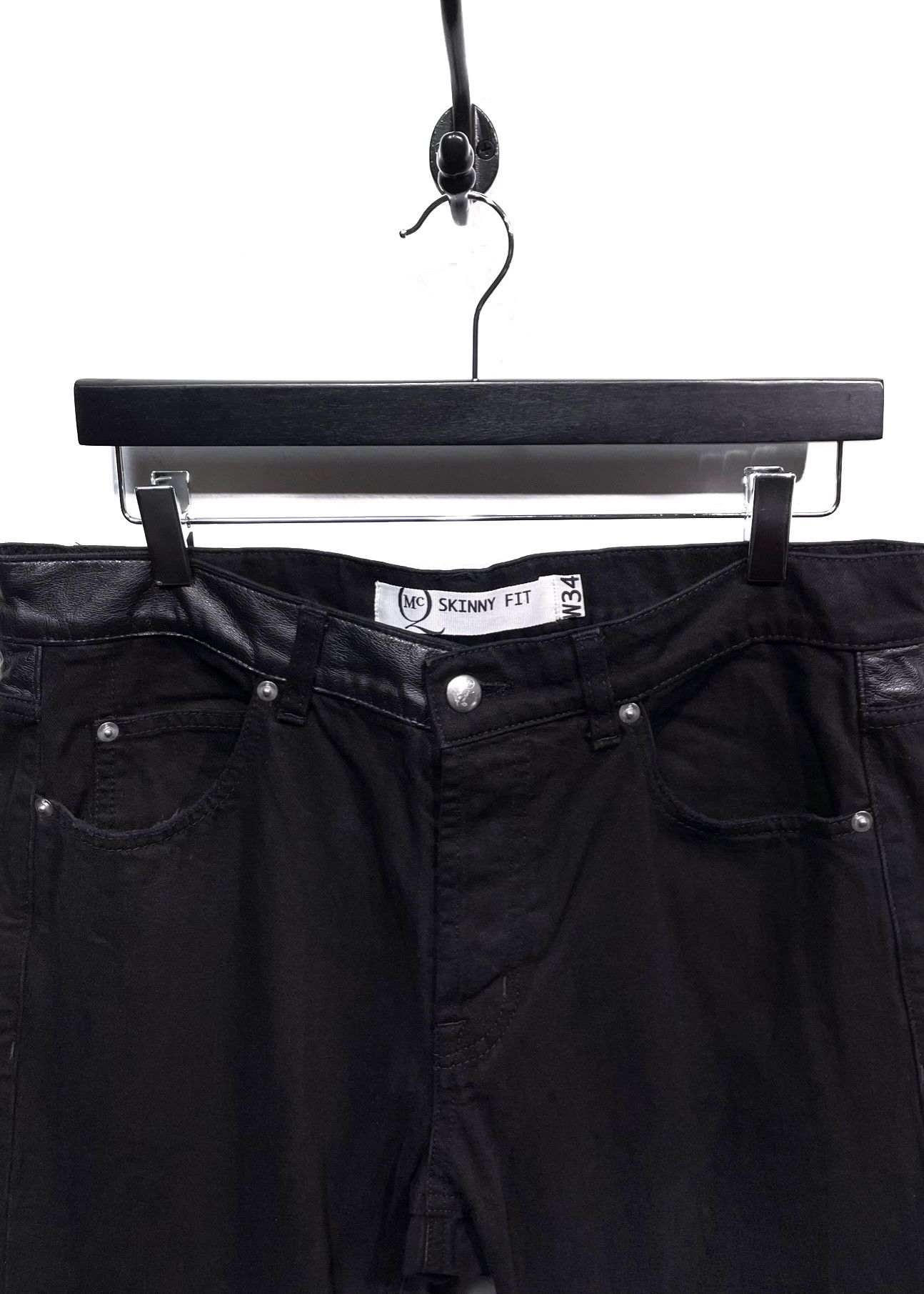 MCQ McQ McQueen Black Skinny Jeans With Faux Leather Detailing Size US 34 / EU 50 - 2 Thumbnail