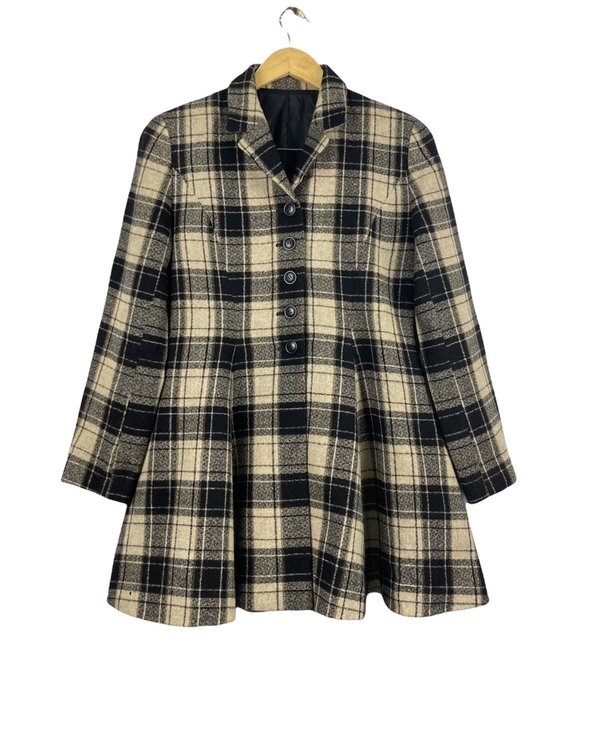 Kenzo Kenzo Vintage Women's Checked Wool Tweed Flared Skirt Coat Size ONE SIZE - 1 Thumbnail