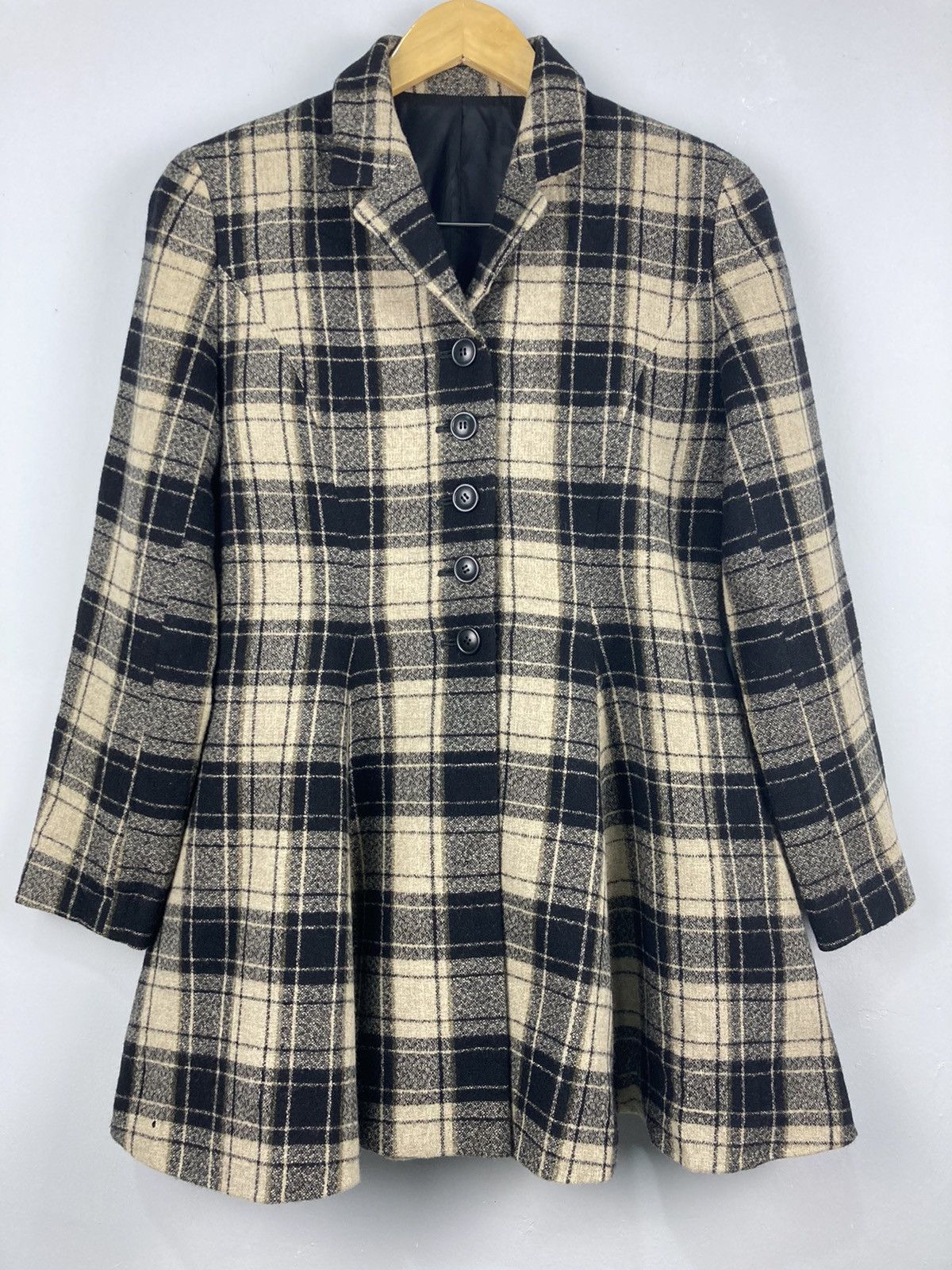 Kenzo Kenzo Vintage Women's Checked Wool Tweed Flared Skirt Coat Size ONE SIZE - 4 Thumbnail