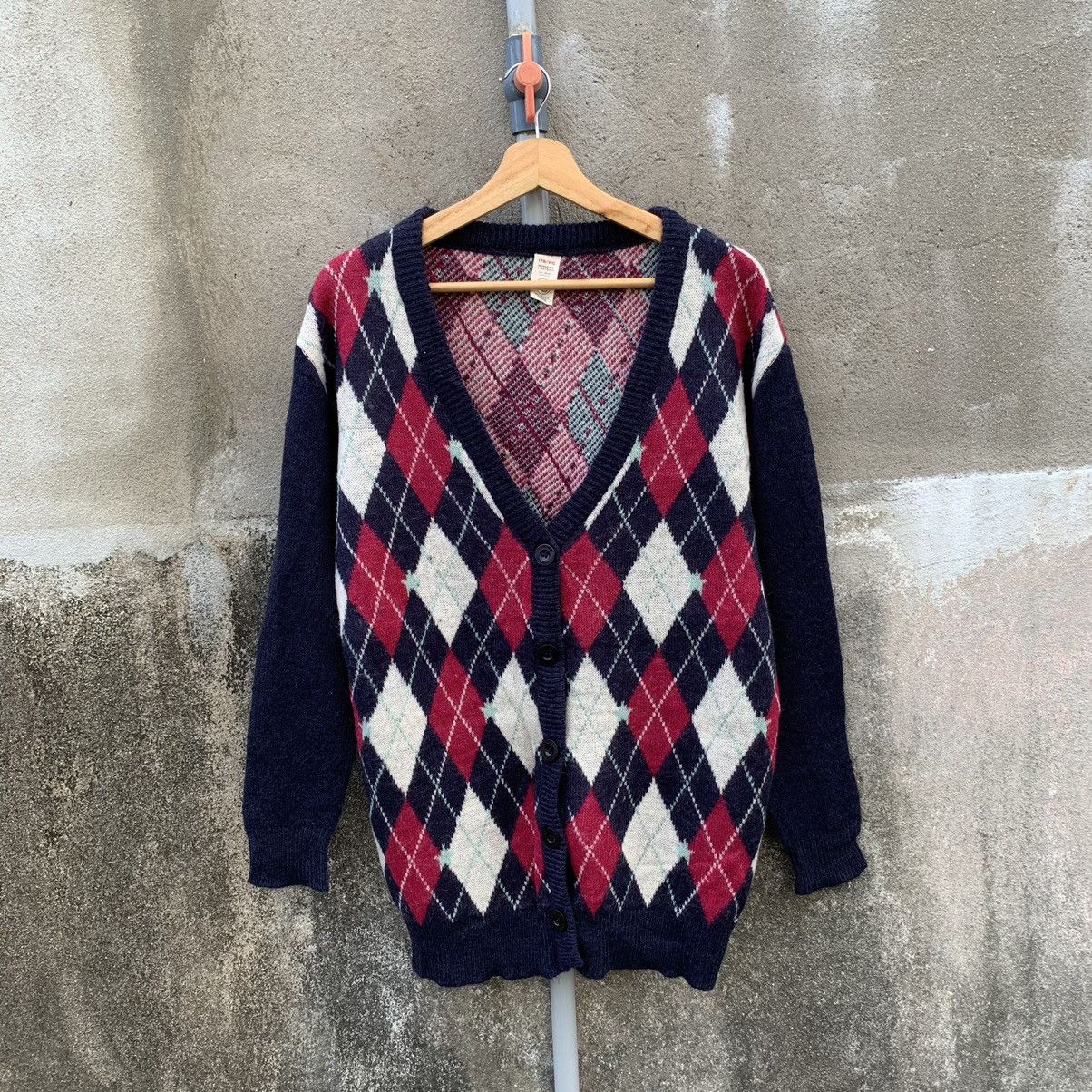 Diamond Pattern Argyle Knit Sweater Arts Cardigan