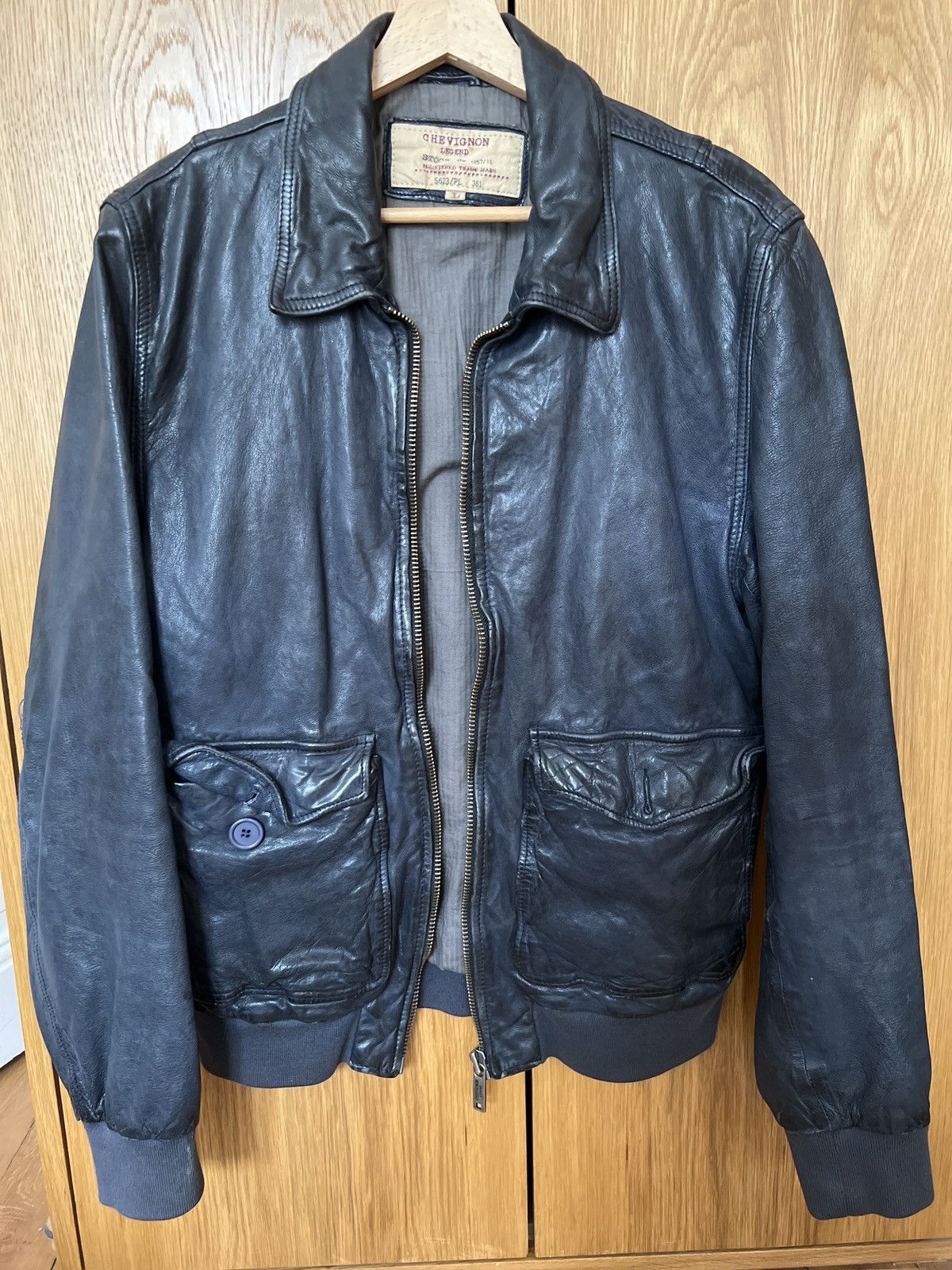 Chevignon Leather Jacket size L Blue