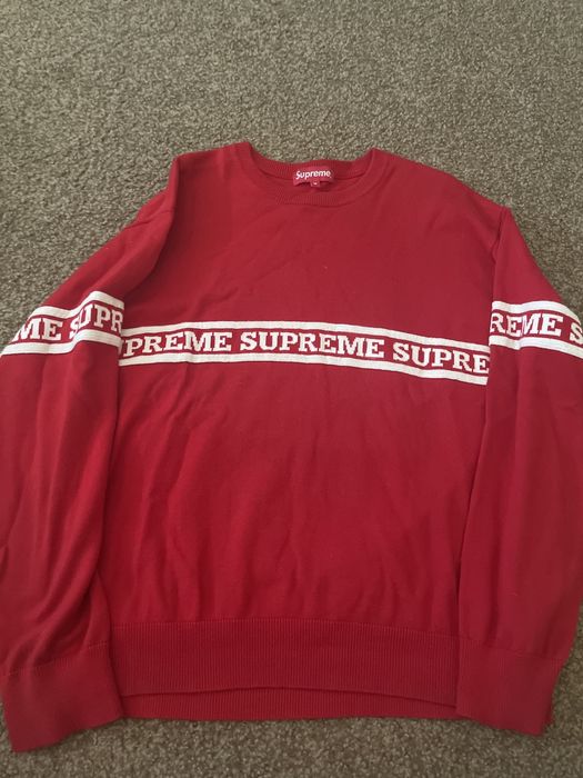 Supreme Supreme Logo Stripe Knit Top (Red) | Grailed