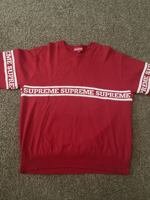 Supreme Supreme Logo Stripe Knit Top (Red) | Grailed