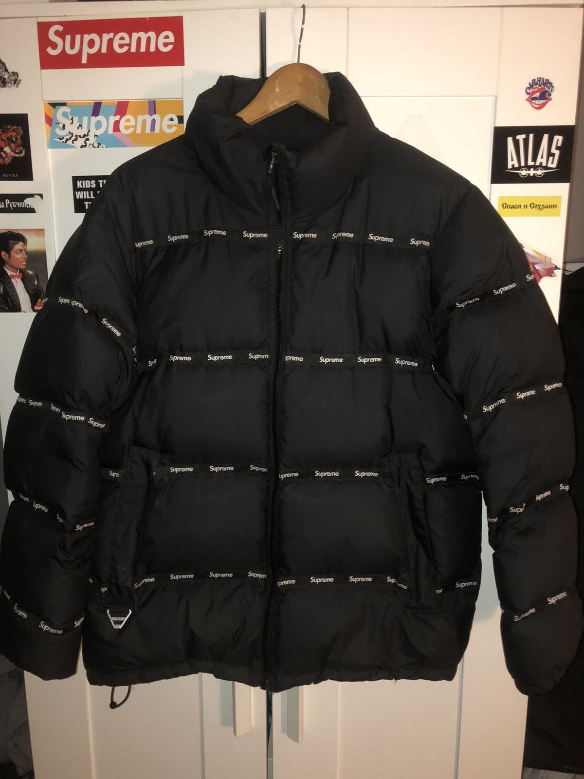 Supreme Supreme tape logo puffer jacket Grailed