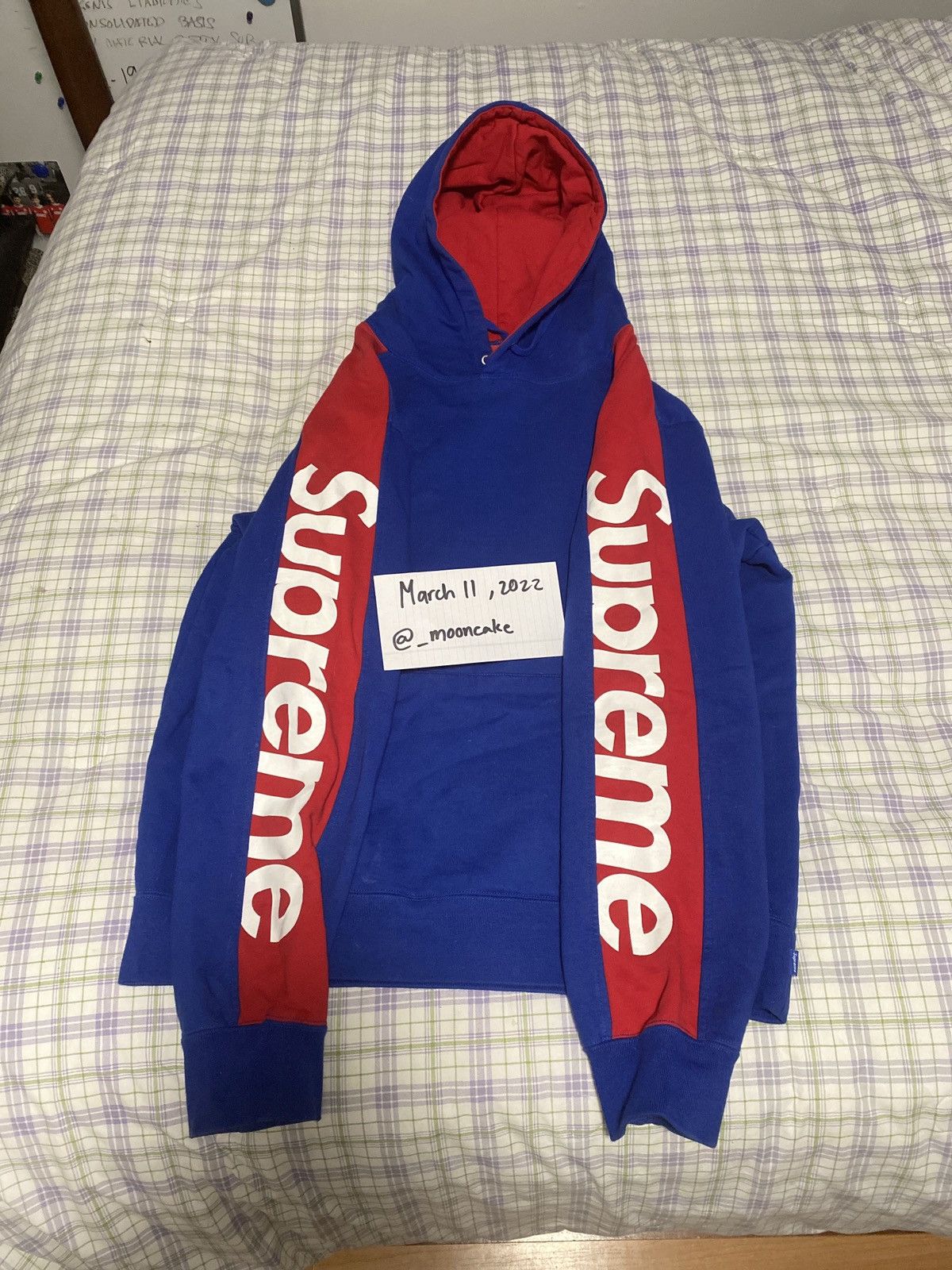 Supreme Sideline SS18 Pullover Hoodie Men's M Royal Blue Red