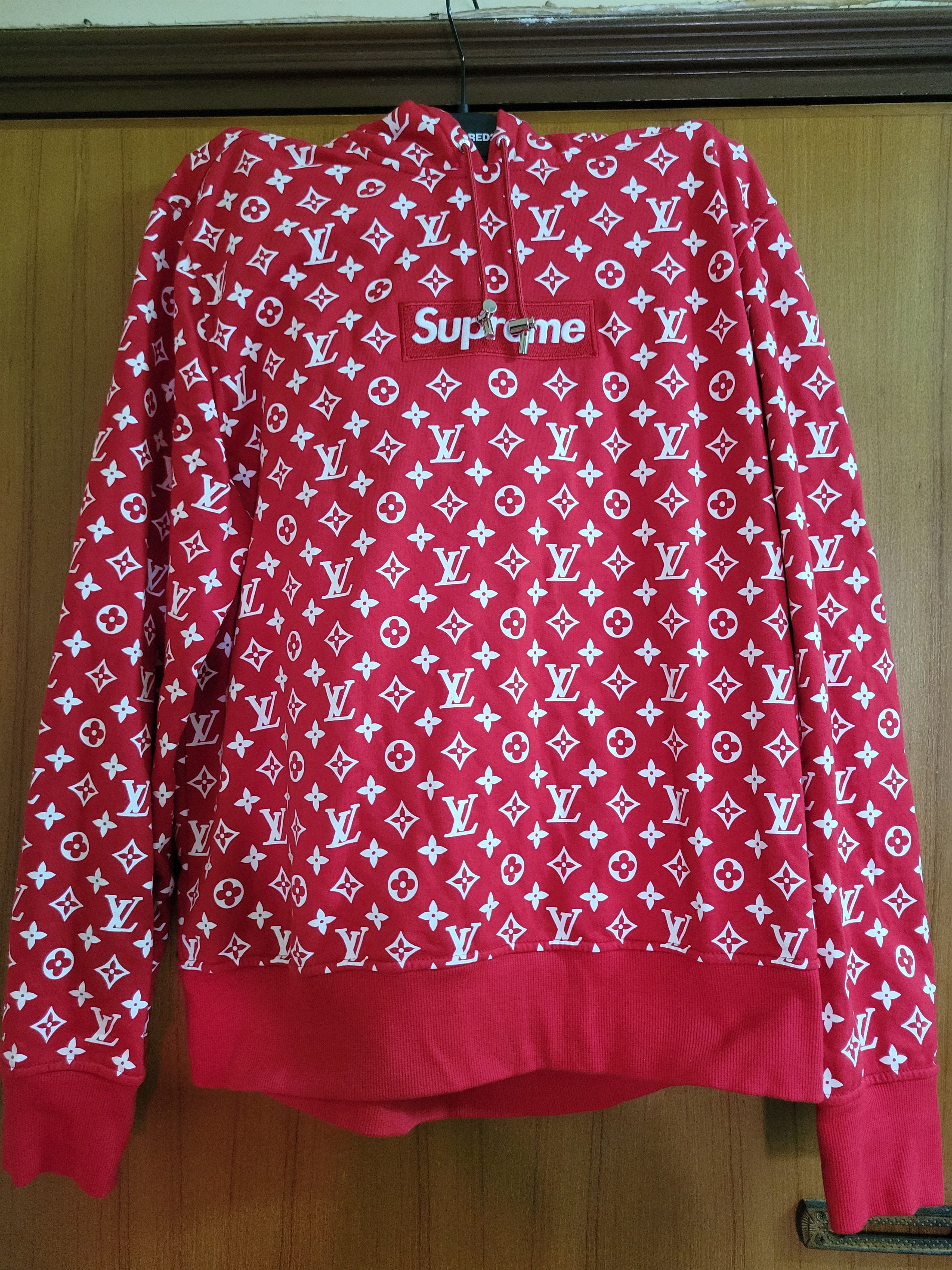 LOUIS VUITTON x SUPREME BOX LOGO HOODIE RED SS17 - JofemarShops