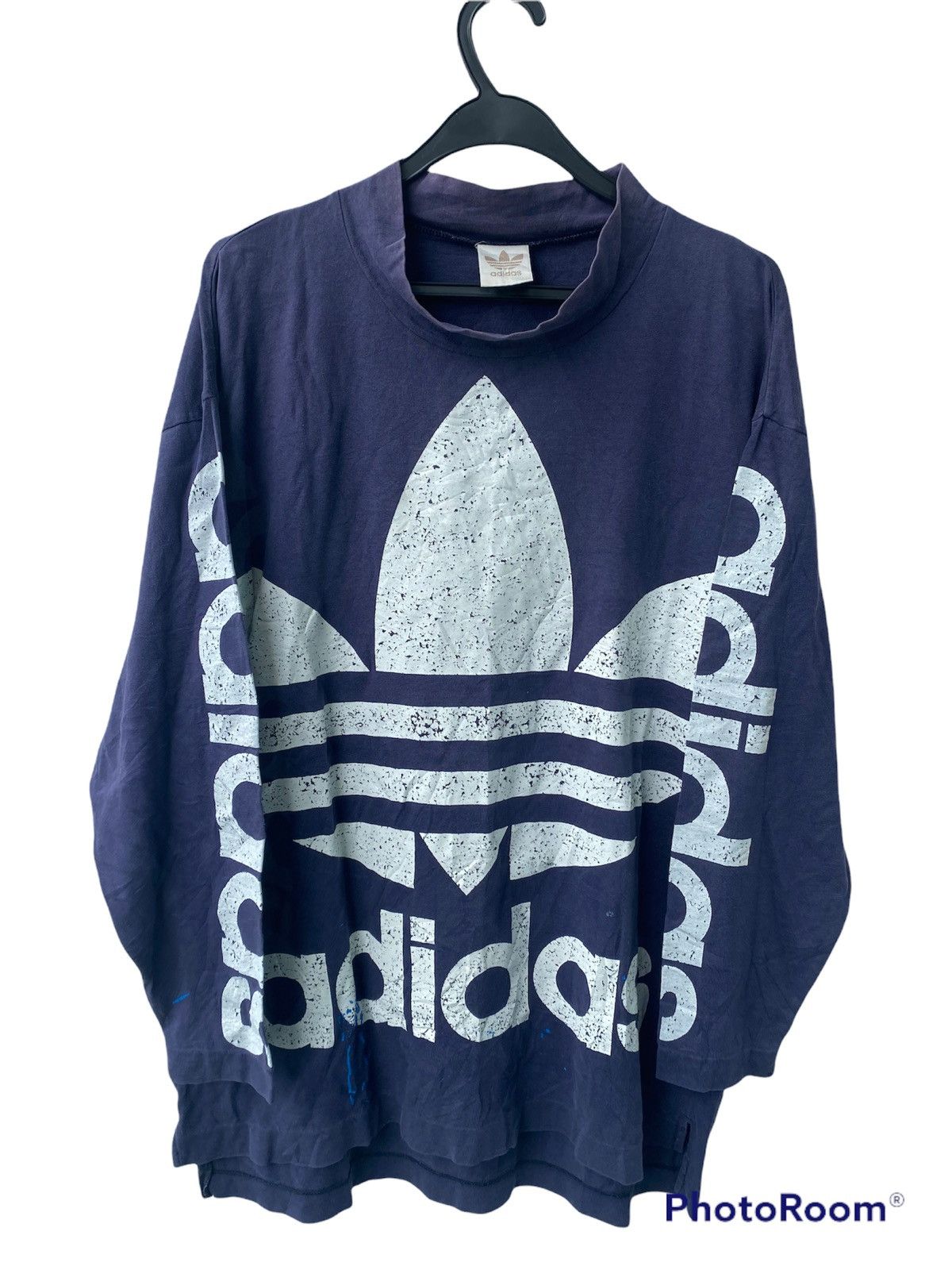 Vtg Adidas Big Logo Trefoil Spellout L/S