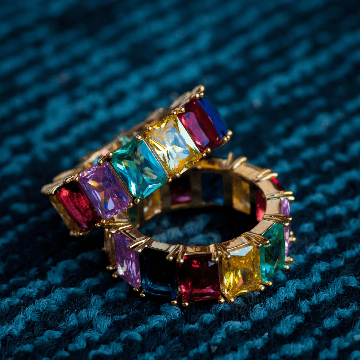 Jewelry 14k Gold Baguette Ring w/ Multi-Colored Stones Rainbow Size ONE SIZE - 1 Thumbnail