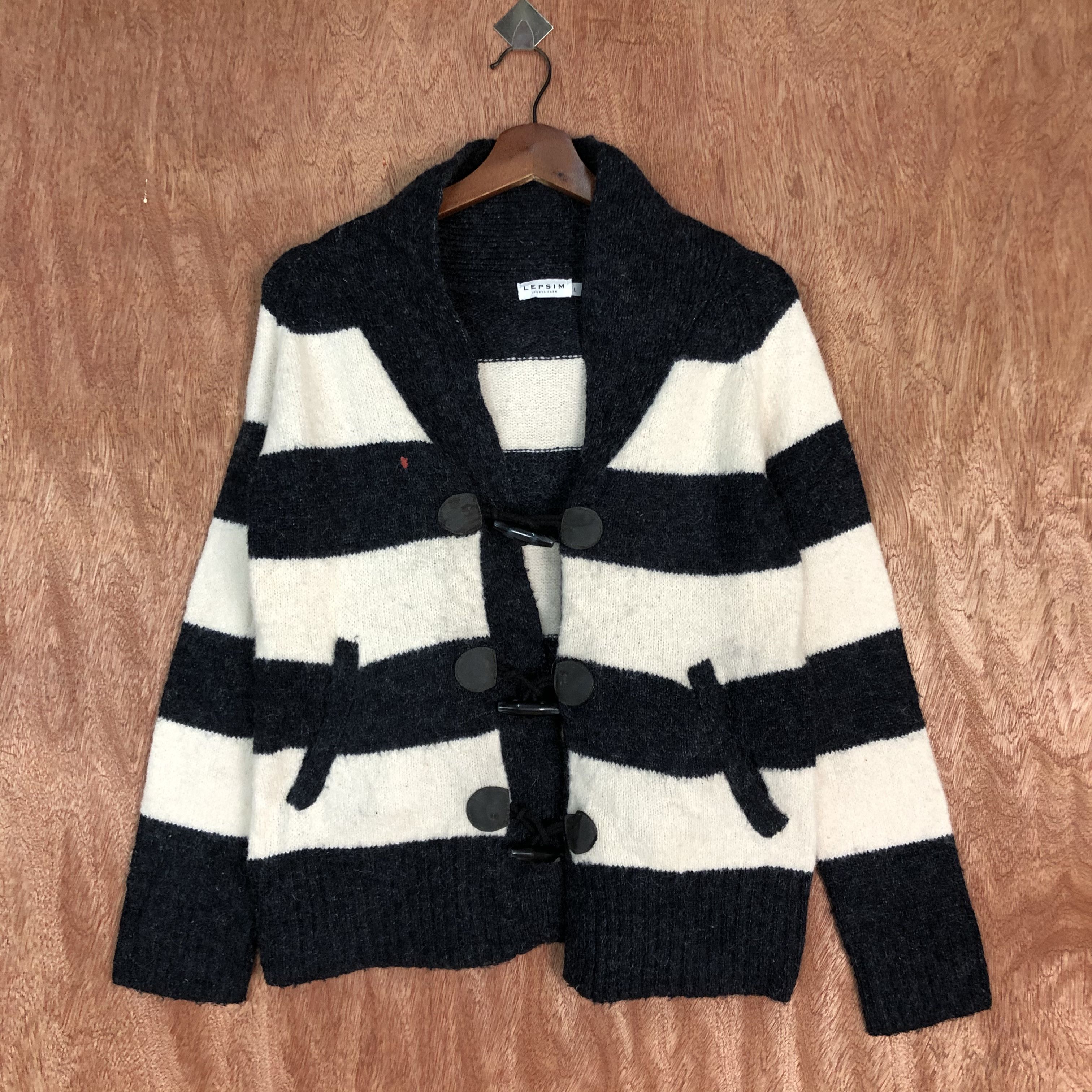 Japanese Brand × OVER THE STRiPES DLL Lepsim Stripe mohair Black White Knitwear #c563 Size US M / EU 48-50 / 2 - 2 Thumbnail