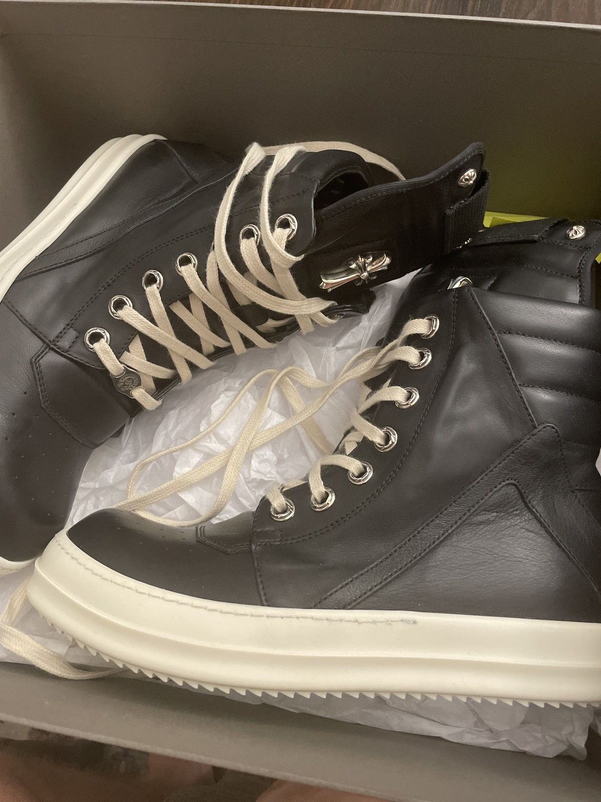 Rick Owens Chrome Hearts x Rick Owens Geobasket Hi-Top Sneakers | Grailed