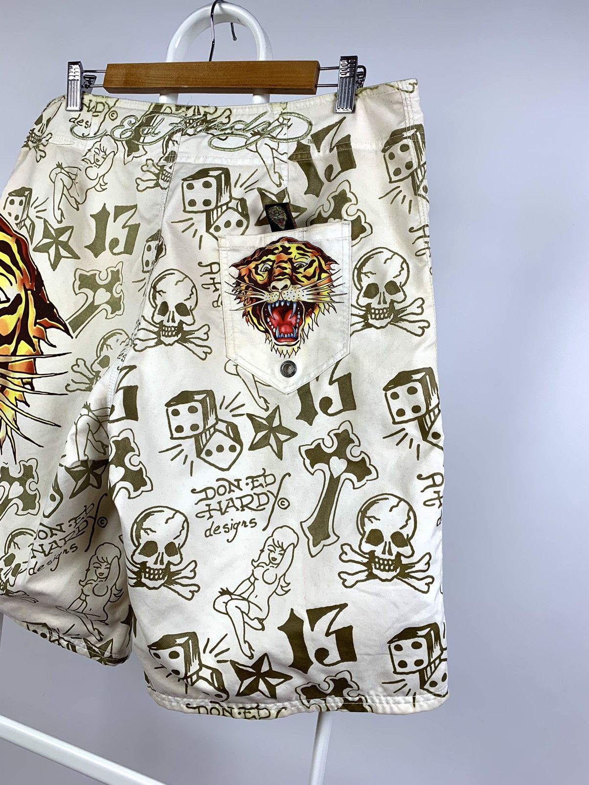 Christian Audigier Vintage Ed Hardy Tiger Logo Swimming Shorts Size US 33 - 7 Thumbnail