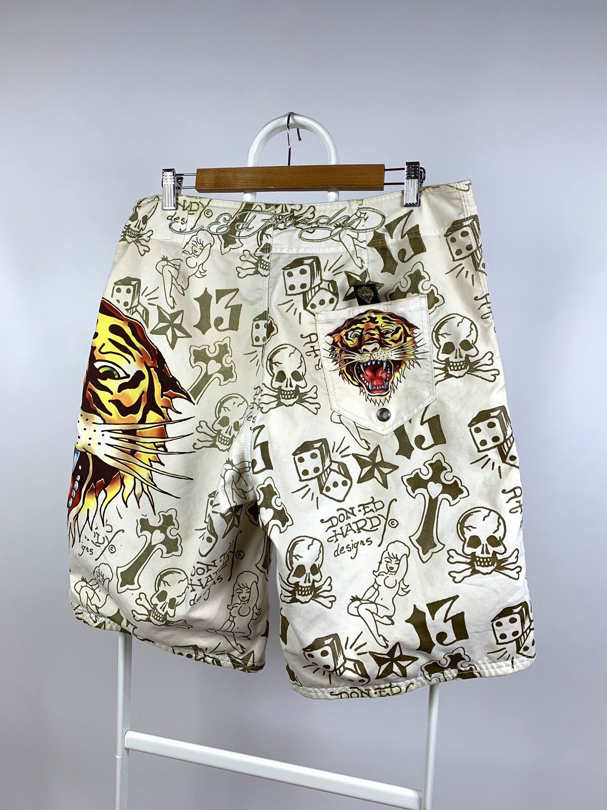 Christian Audigier Vintage Ed Hardy Tiger Logo Swimming Shorts Size US 33 - 2 Thumbnail