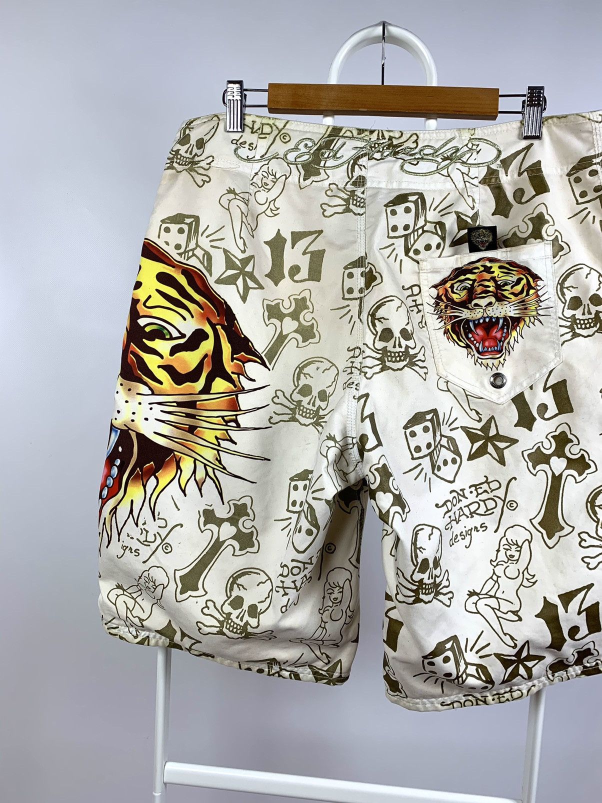 Christian Audigier Vintage Ed Hardy Tiger Logo Swimming Shorts Size US 33 - 8 Thumbnail