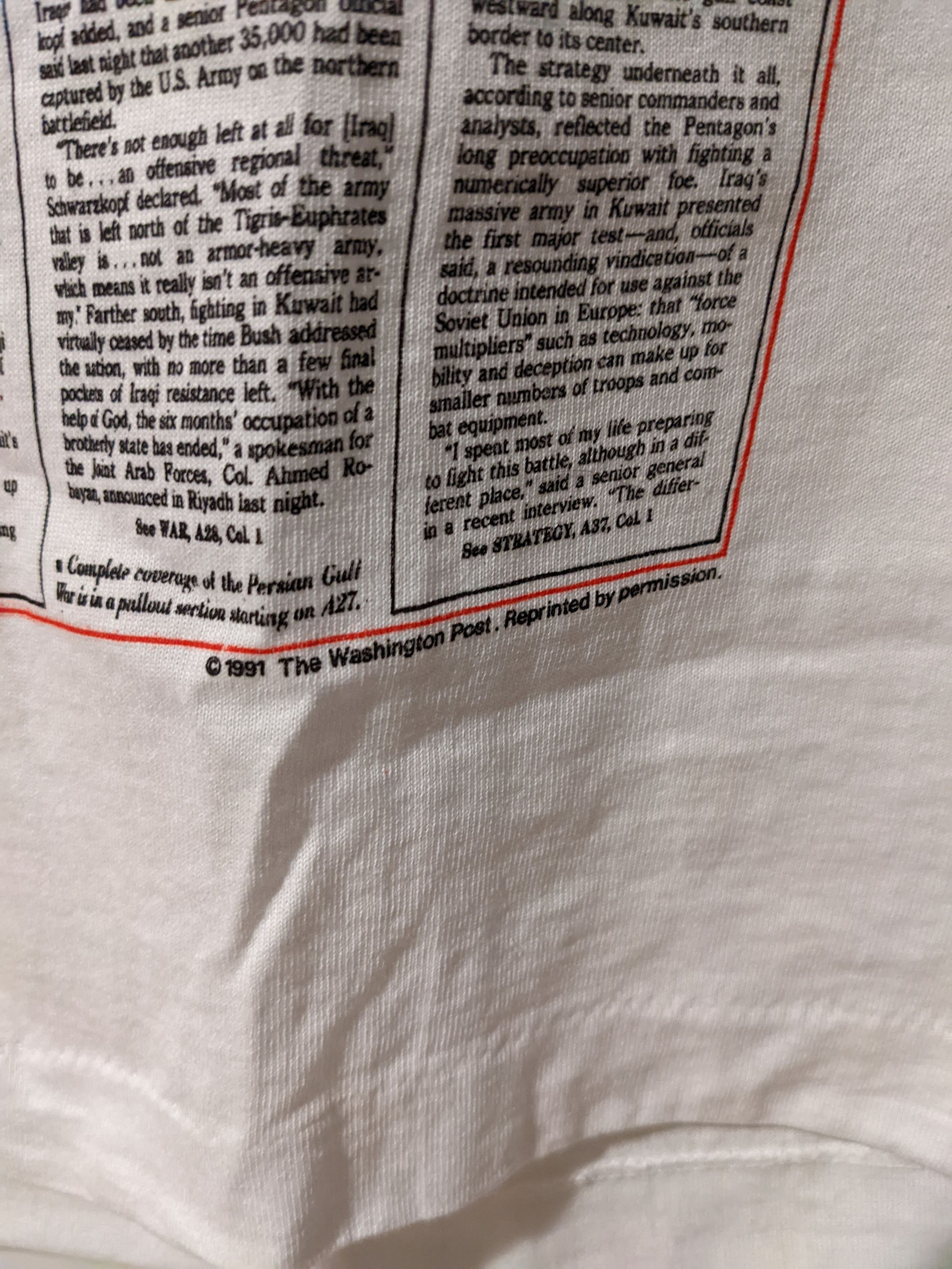 Vintage Vintage 1991 The Washington Post Bush Orders Cease Fire Tee Size US M / EU 48-50 / 2 - 3 Thumbnail