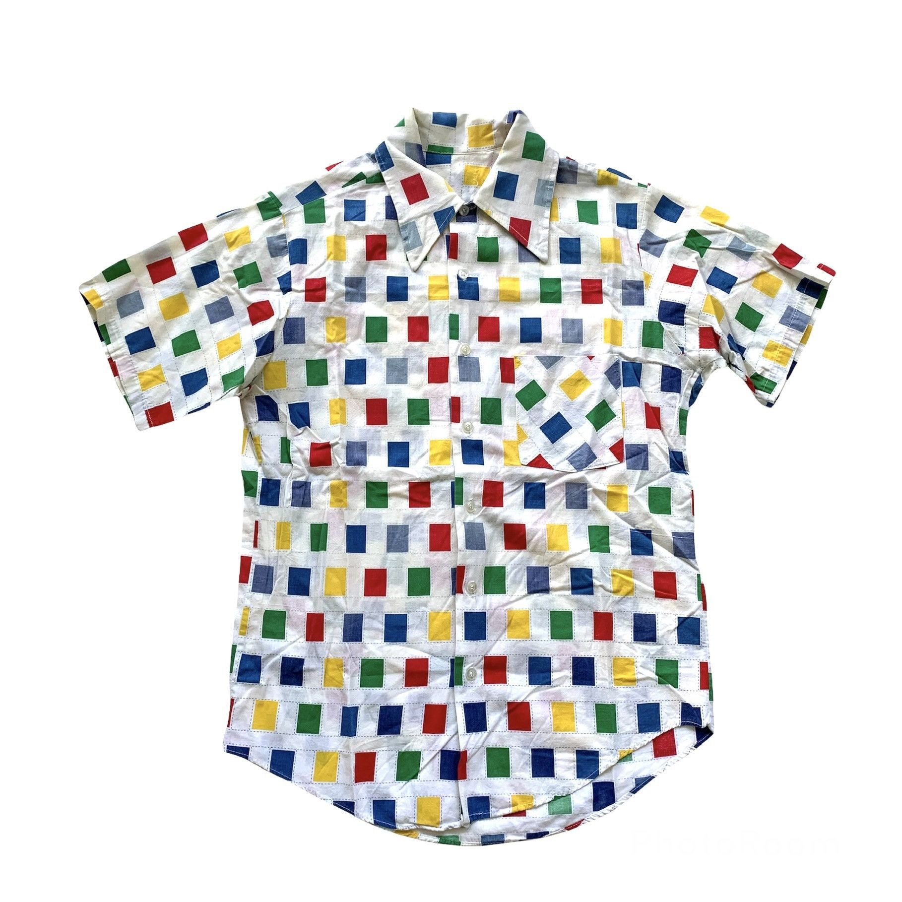 Vintage 1990s 90s Square Print Button Up Shirt S Small