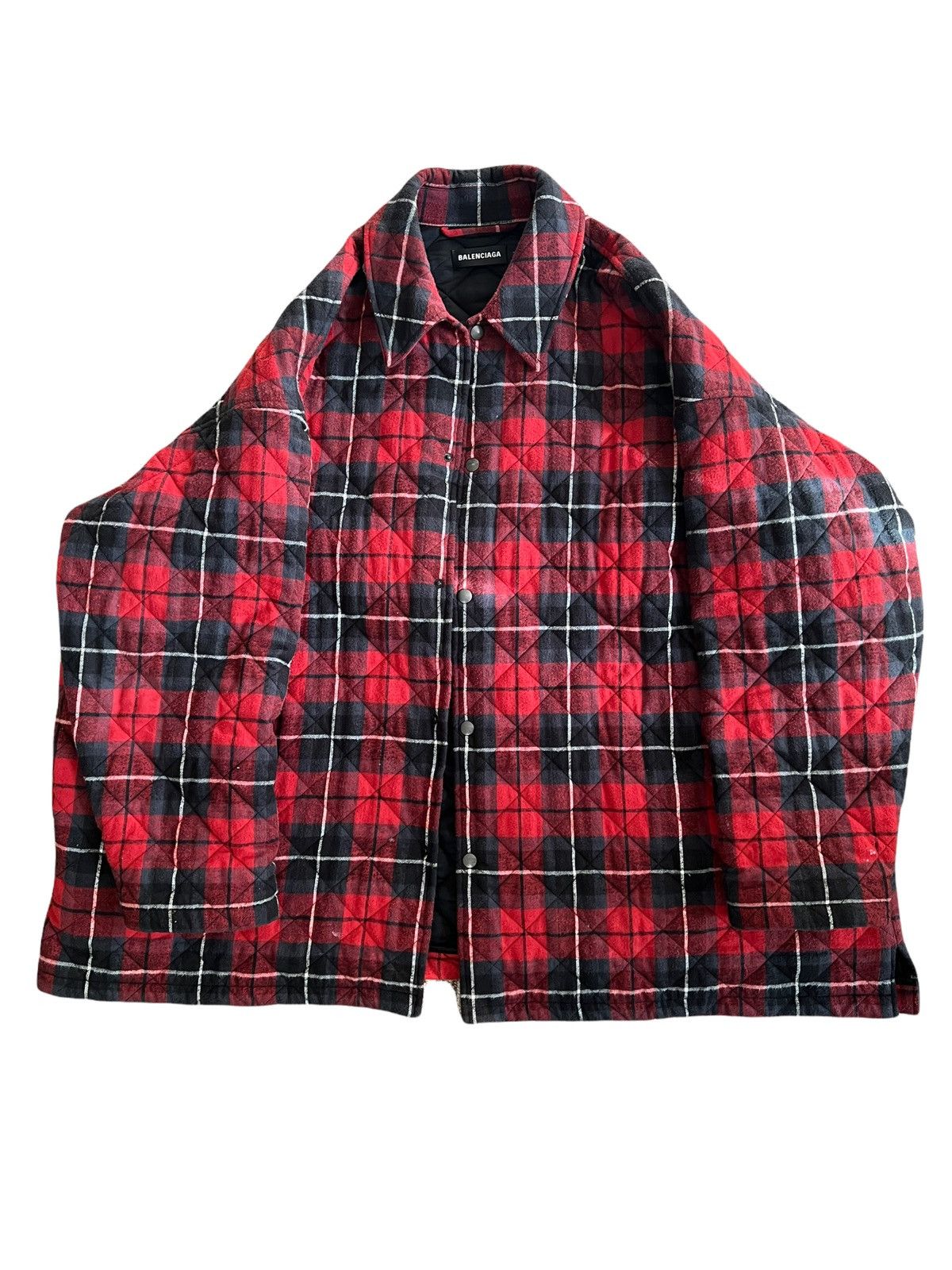 Balenciaga Red Flannel Padded Overshirt Grailed