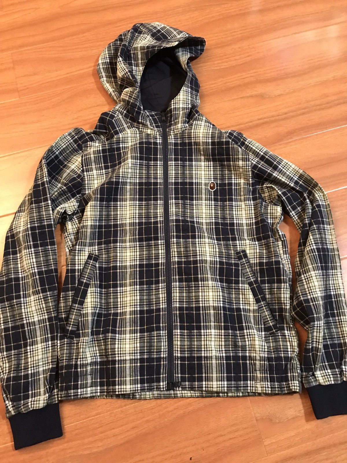 Bape Plaid Hoodie ape head logo