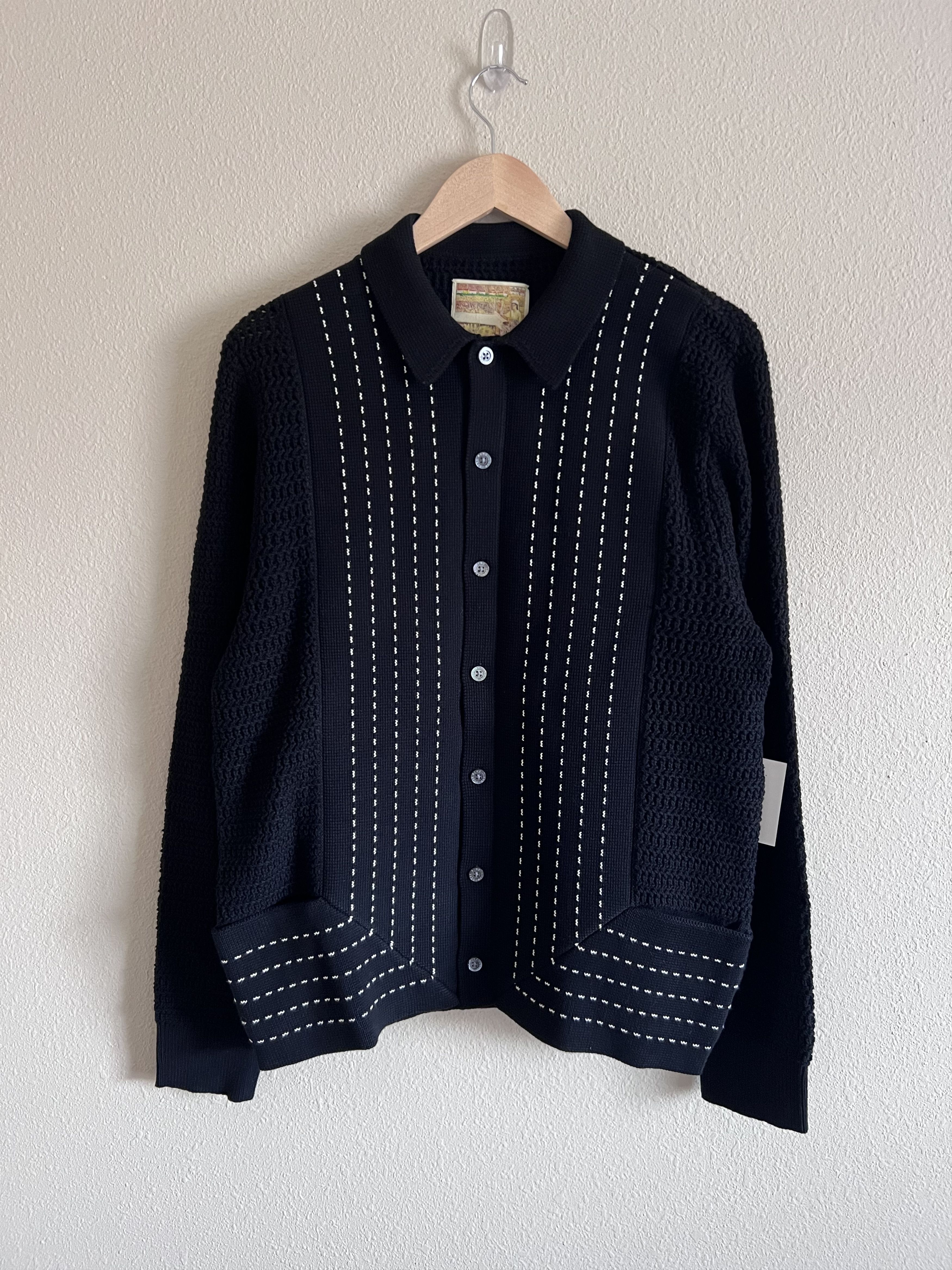 Aime Leon Dore Pinstripe Polo Cardigan Black