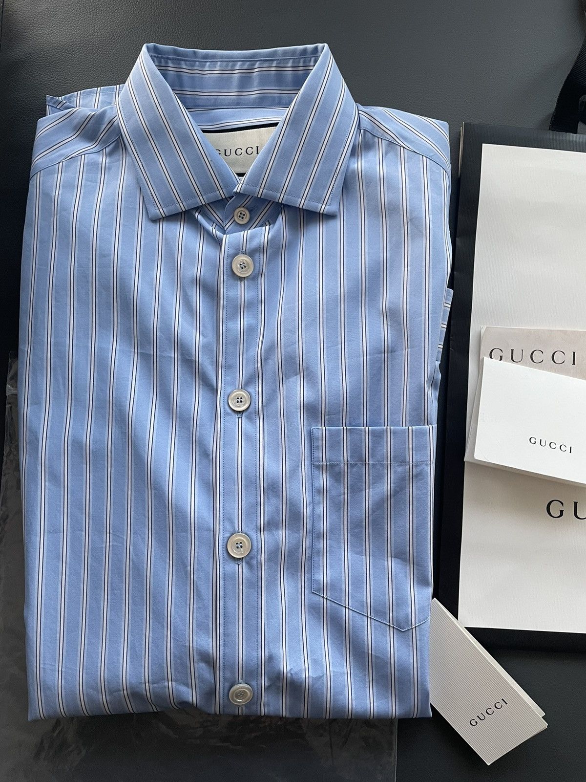 Gucci Rare Brand New Super Runway Oversized Logo Striped Shirt Size US L / EU 52-54 / 3 - 12 Thumbnail