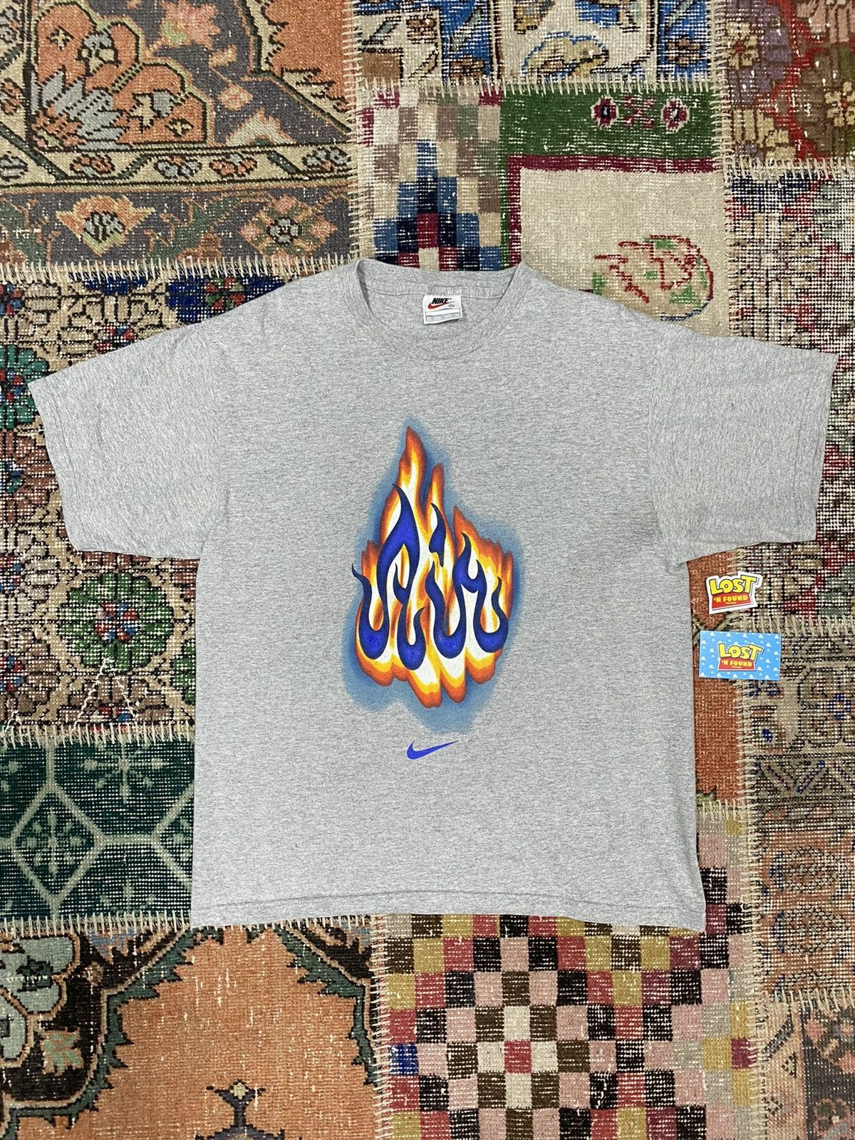 Nike Vintage 90s Vintage Nike Air Bakin Flame Logo Tee Shirt fit large Grailed