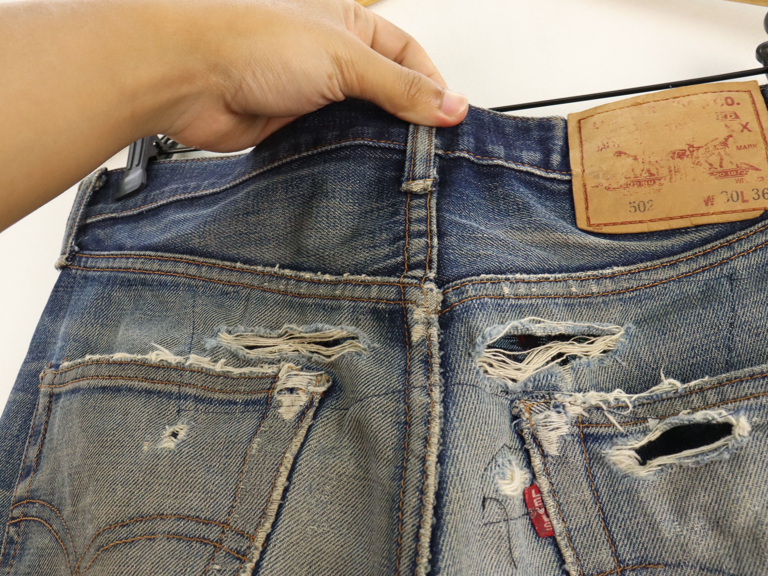 Levi's LVC 502-XX (Big E) 1992 Vtg. Selvedge Patchwork Destroyed Size US 30 / EU 46 - 9 Thumbnail