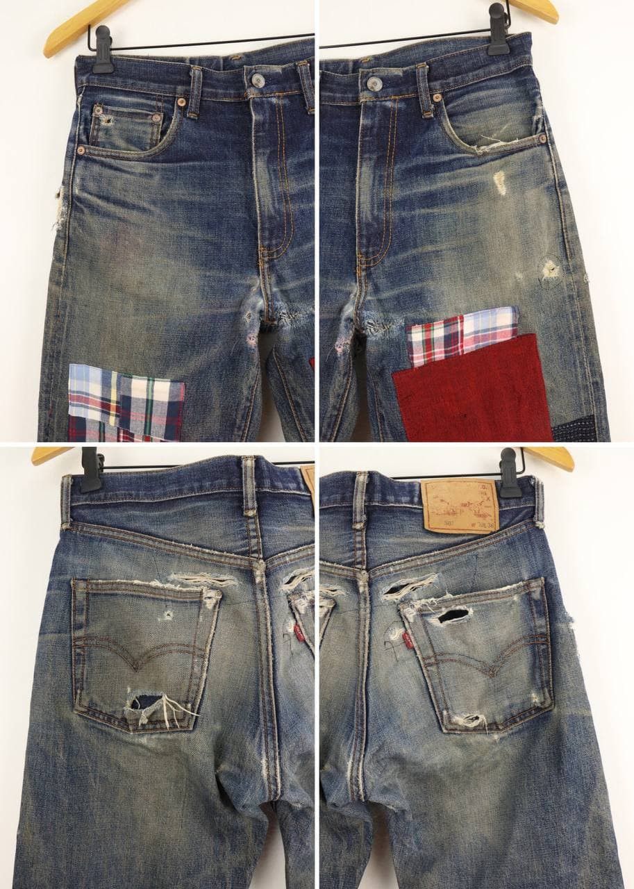 Levi's LVC 502-XX (Big E) 1992 Vtg. Selvedge Patchwork Destroyed Size US 30 / EU 46 - 5 Thumbnail