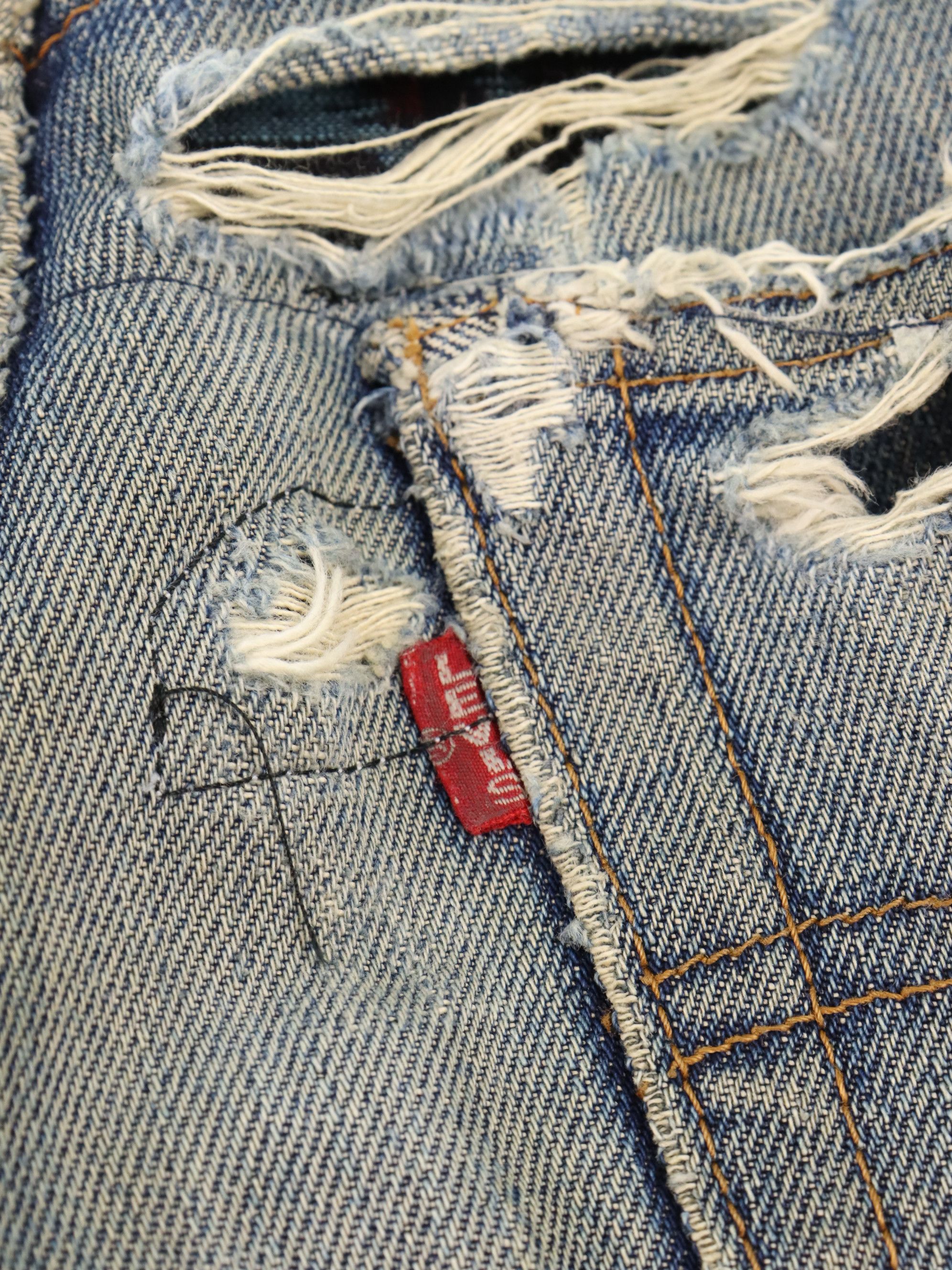 Levi's LVC 502-XX (Big E) 1992 Vtg. Selvedge Patchwork Destroyed Size US 30 / EU 46 - 18 Thumbnail
