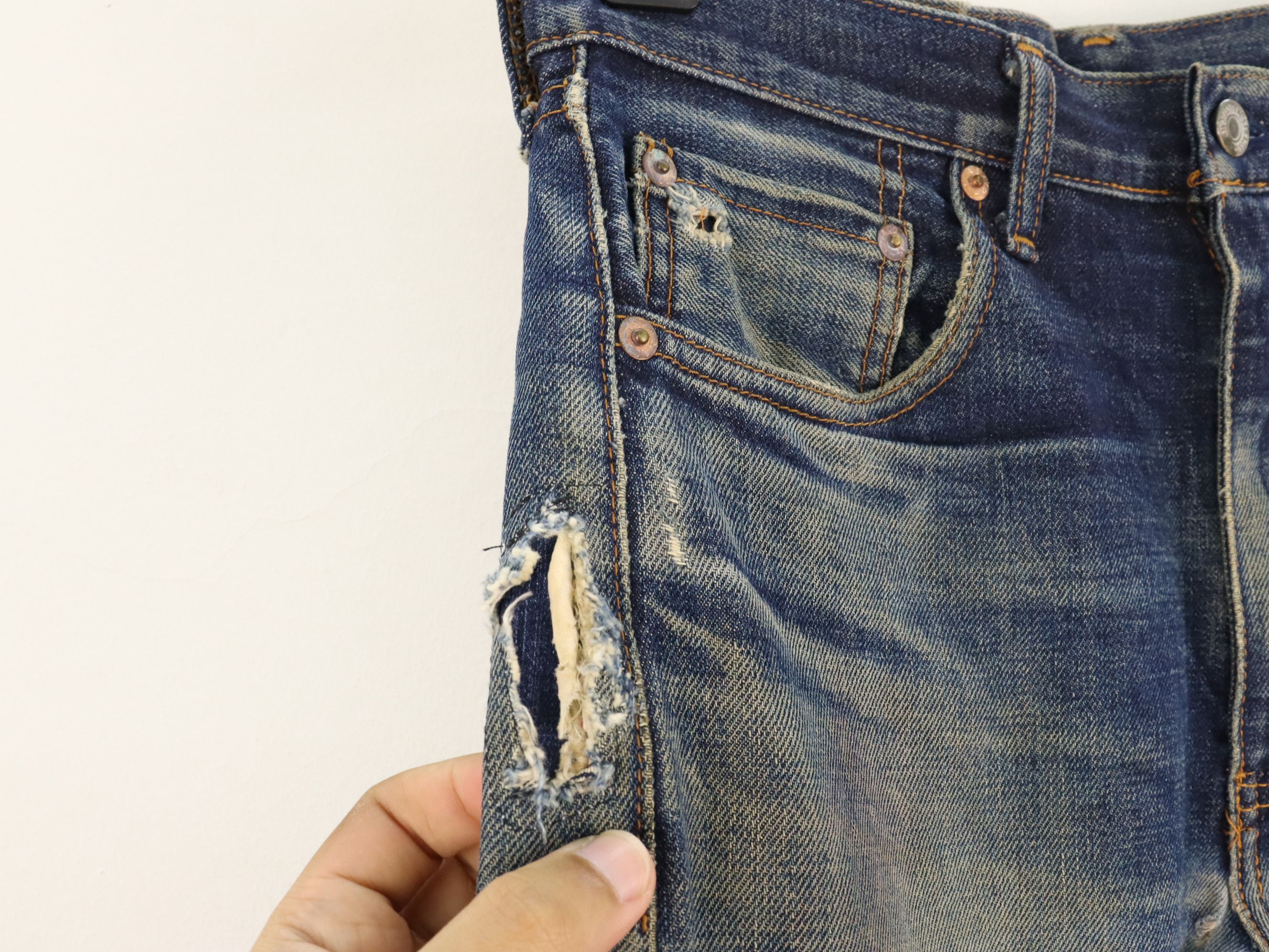 Levi's LVC 502-XX (Big E) 1992 Vtg. Selvedge Patchwork Destroyed Size US 30 / EU 46 - 10 Thumbnail
