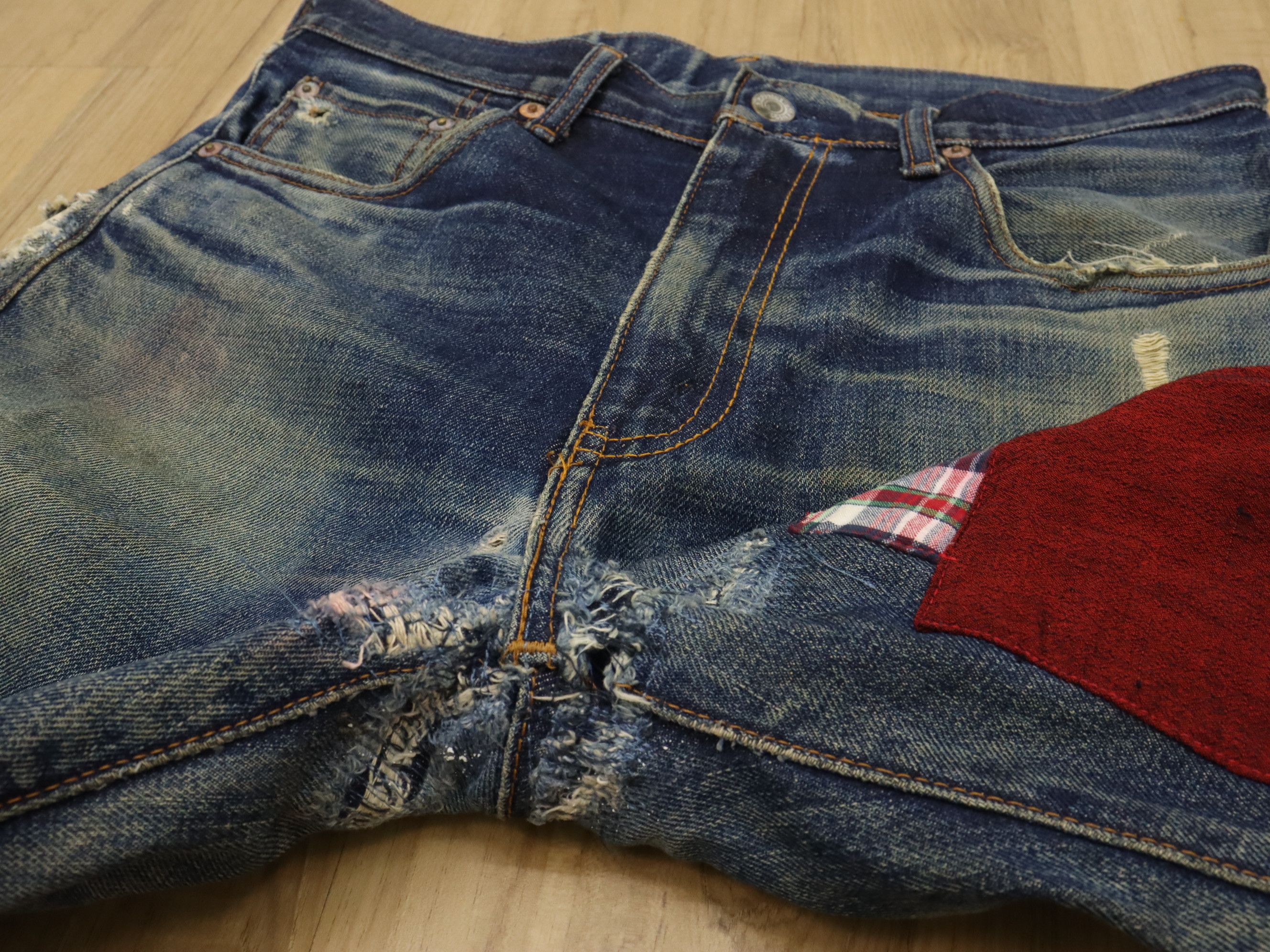 Levi's LVC 502-XX (Big E) 1992 Vtg. Selvedge Patchwork Destroyed Size US 30 / EU 46 - 21 Thumbnail