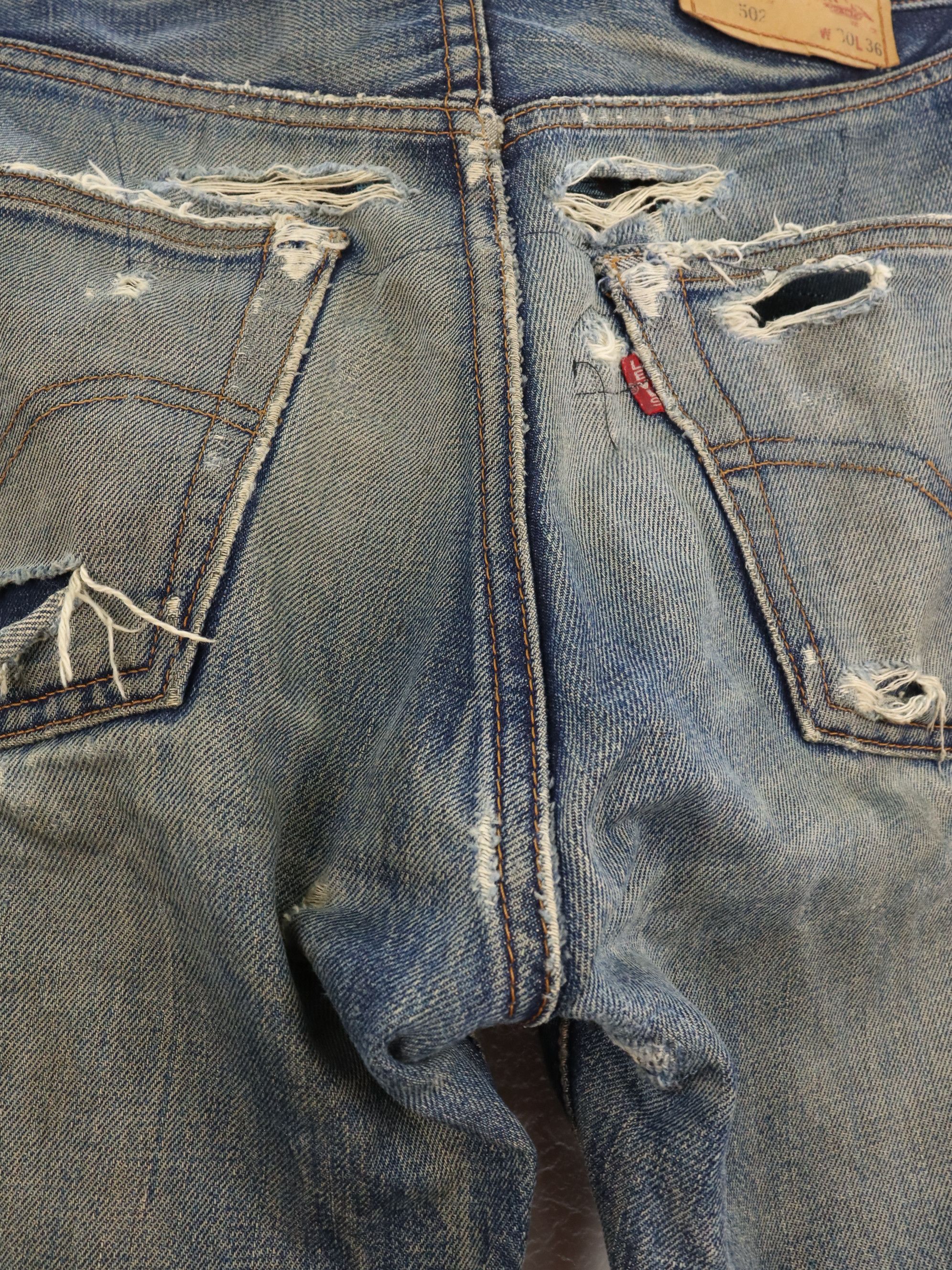 Levi's LVC 502-XX (Big E) 1992 Vtg. Selvedge Patchwork Destroyed Size US 30 / EU 46 - 8 Thumbnail