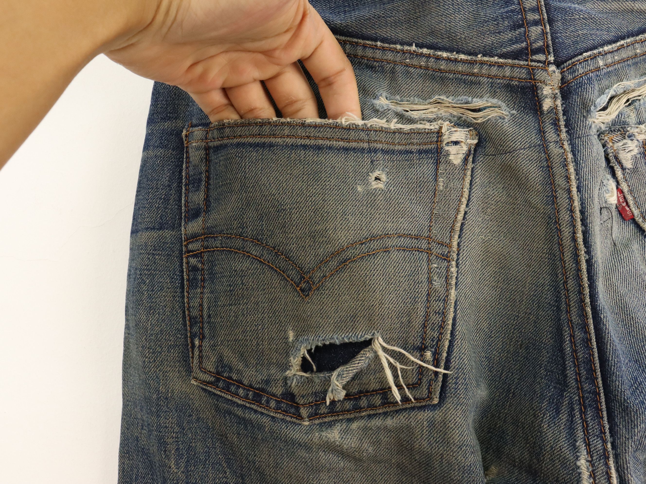 Levi's LVC 502-XX (Big E) 1992 Vtg. Selvedge Patchwork Destroyed Size US 30 / EU 46 - 11 Thumbnail