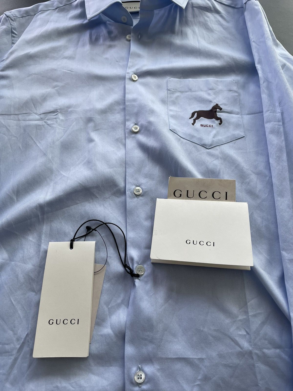 Gucci Limited Rare Super Runway Iconic Horse 🐎 Logo Sky Blue Shirt Size US L / EU 52-54 / 3 - 19 Thumbnail
