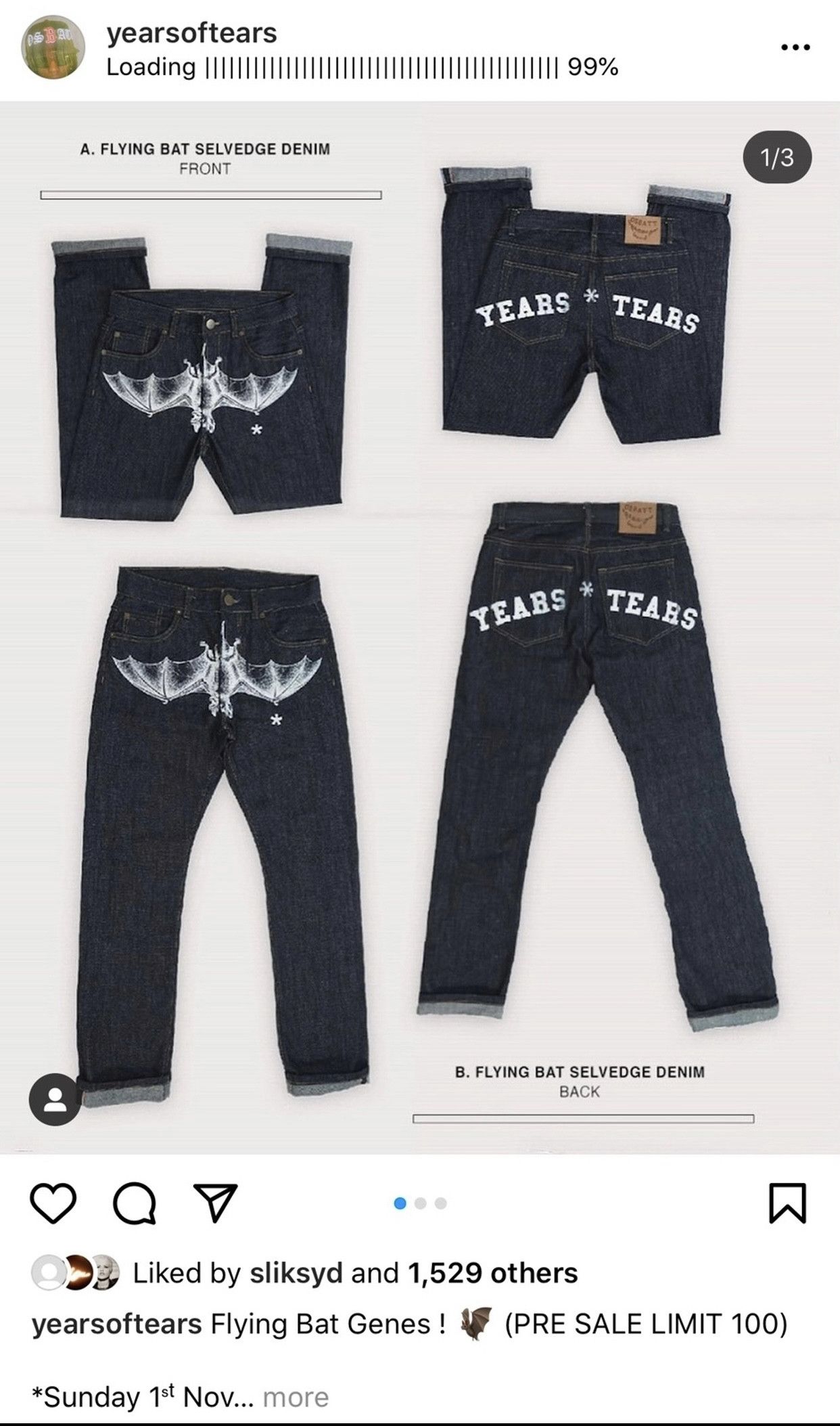 Other Years of Tears Flying Bat Selvedge Denim * Size US 34 / EU 50 - 5 Thumbnail